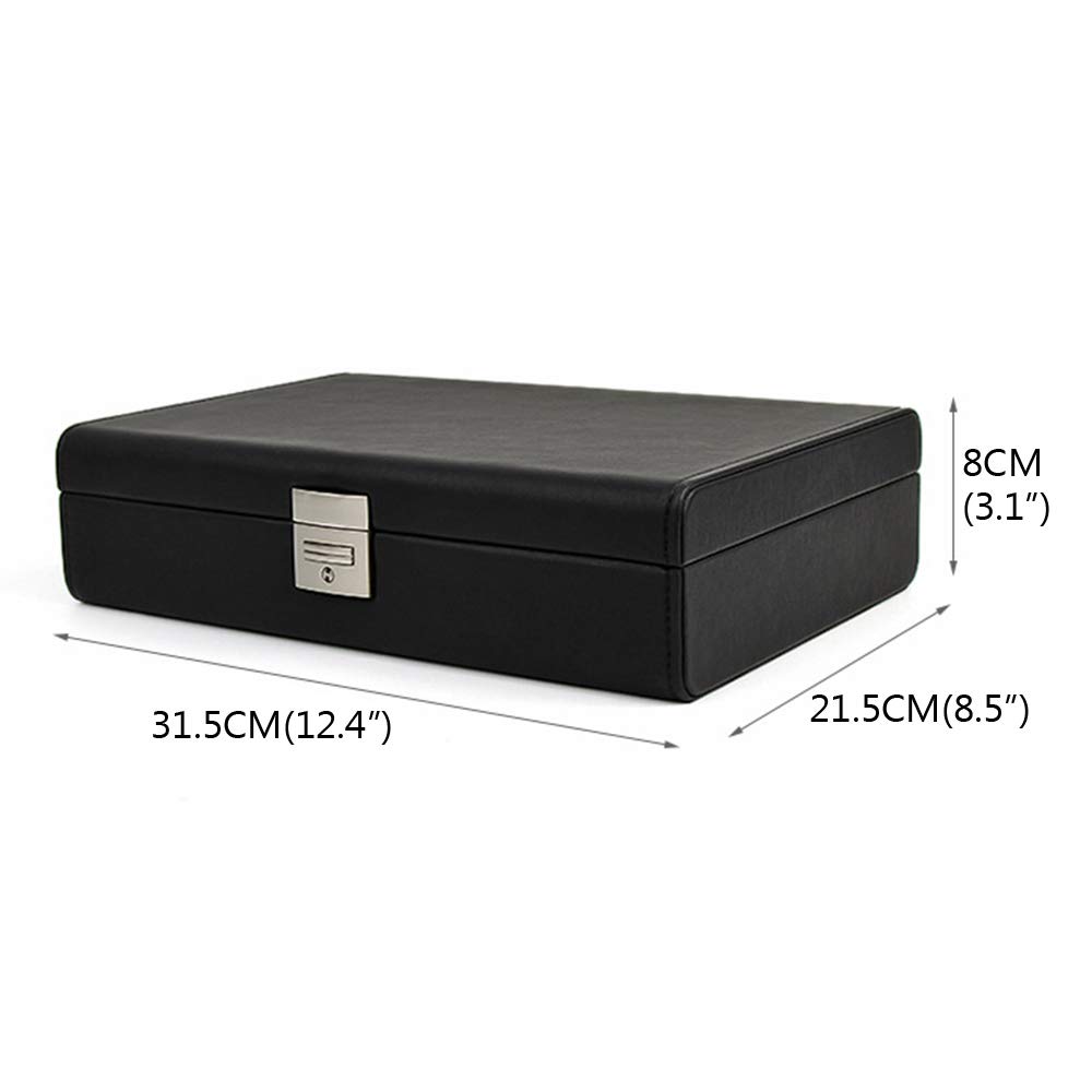 Premium PU Leather Watch Display Case for 10 Watches - Removable Suede Pillows & Security Lock - Perfect for Watch Collectors & Jewelry Storage at Home or Retail Stores
