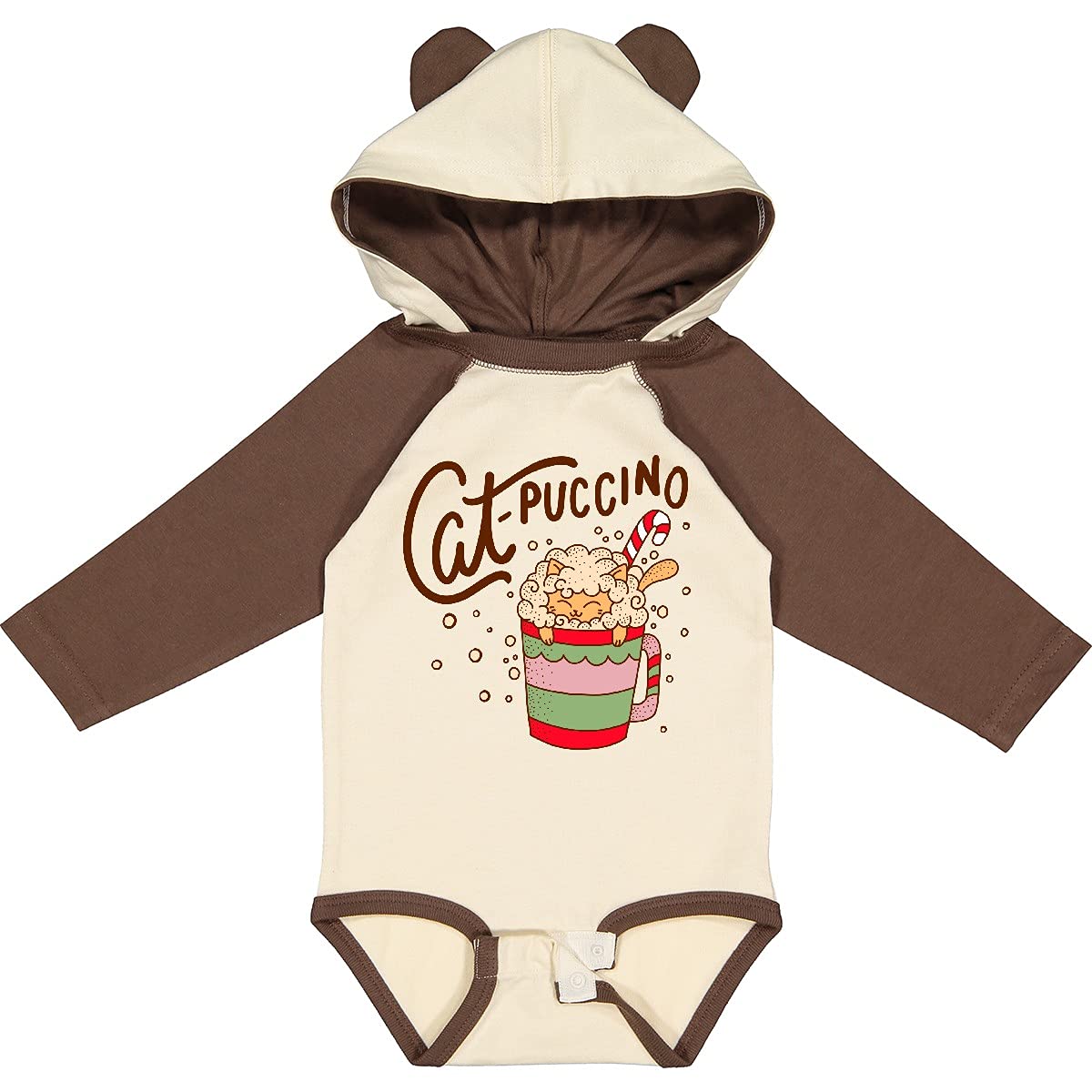 Inktastic Christmas Cat-Puccino in Coffee Mug with Candy Print Long Sleeve Baby Bodysuit - Cute Holiday Outfit for Infants & Toddlers - Perfect for Christmas Photos, Family Gatherings & Festive Celebrations