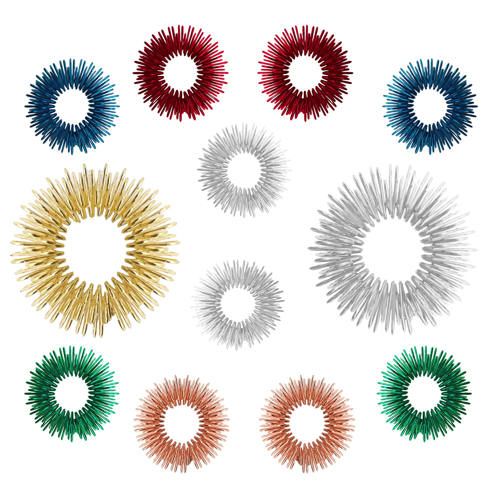 12-Piece Fidget Rings & Bracelet Set - Acupressure Sensory Rings for Stress Relief, Anxiety, ADHD & Trichotillomania - Silent Spike Fidget Toys for Adults - Perfect for Office, Travel & Focus Enhancement