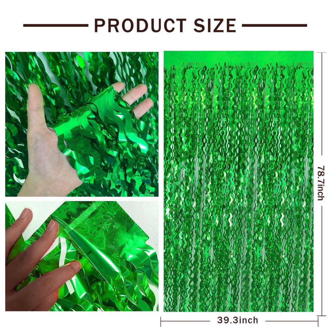 Green Foil Fringe Streamers & Backdrop Curtains - Football Party Decor, Boys Birthday Supplies, Christmas Favors, Dinosaur & Jungle Theme Party Decorations - Perfect for Birthday Parties, Baby Showers, Game Day Events and Holiday Celebrations