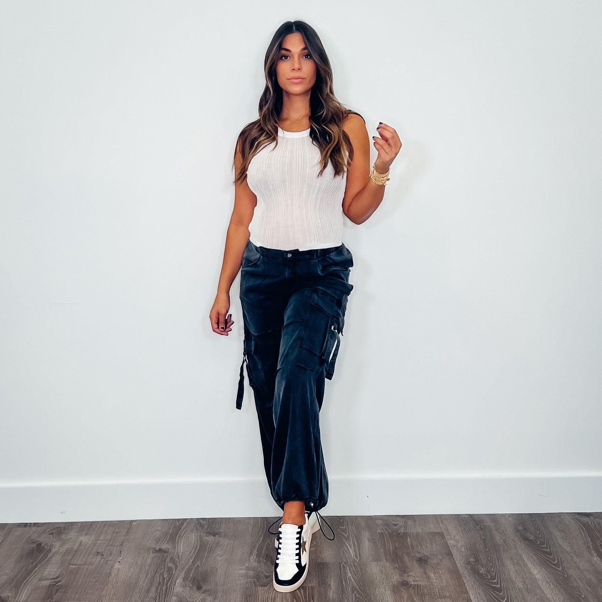 Stylish West Darling Tencel Parachute Pants in Noir - Perfect for Casual Outings, Streetwear Fashion & Boho Chic Looks