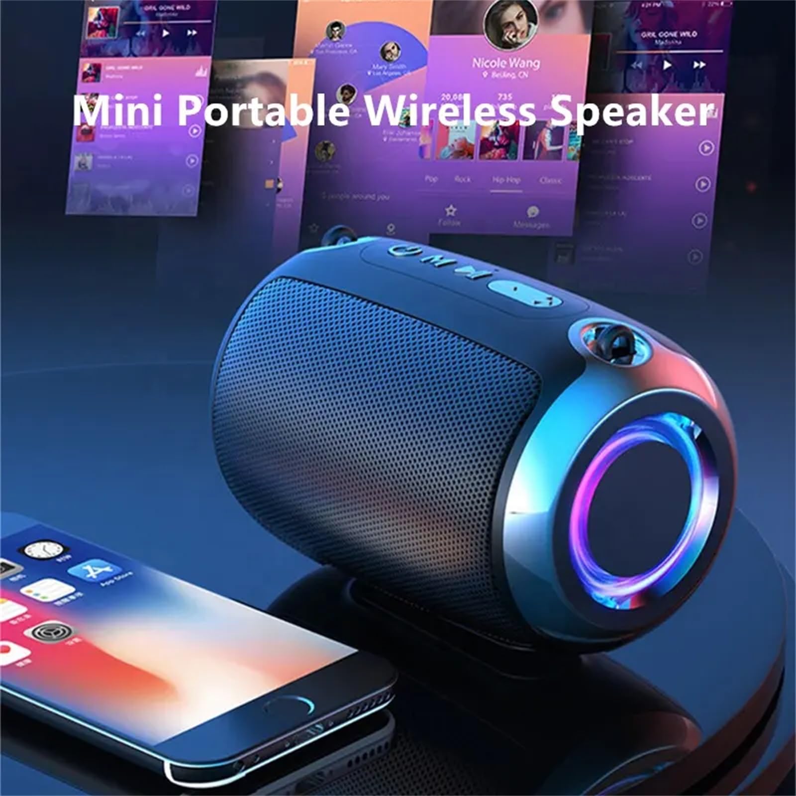 Portable Bluetooth Speaker with Wireless Subwoofer - Mini Waterproof Outdoor Speaker for Party, Travel, Beach & Camping - High Bass Wireless BT Speaker (Black)