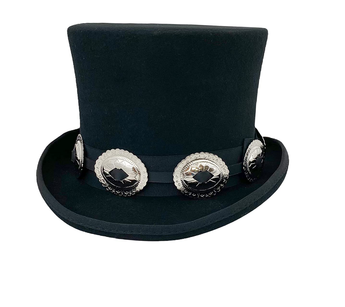 Tophat Mad Hatters Silver Concho Wool Felt Cowboy Hat - Punk Goth Rockabilly Costume Accessory for Cosplay, Halloween & Western Themed Parties