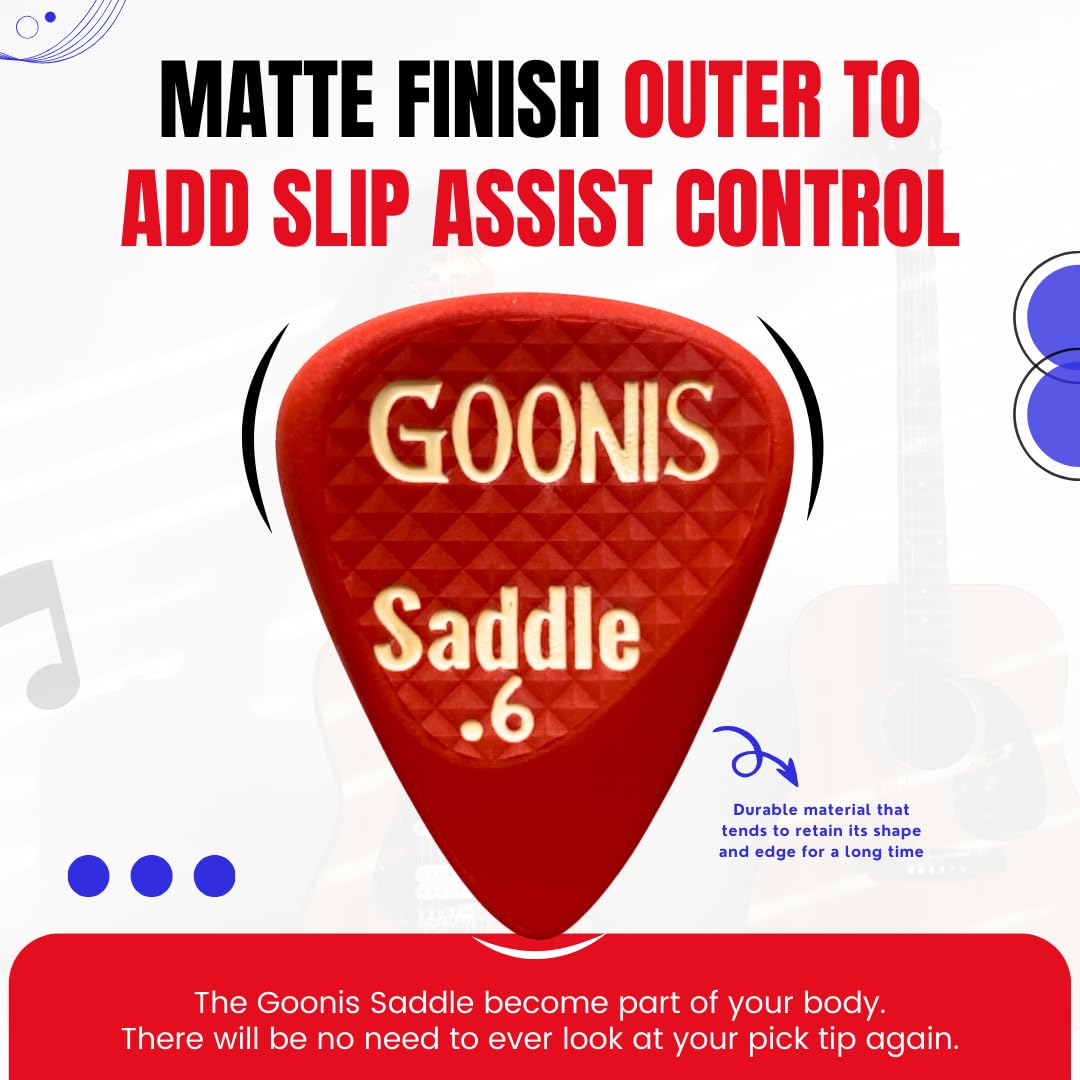 Goonis Saddle Guitar Picks 0.6mm - Professional Guitar Picks for Acoustic & Electric Guitars, Bass Picks with Unique Saddle Design for Better Grip - Perfect for Live Performances, Studio Recording & Practice Sessions