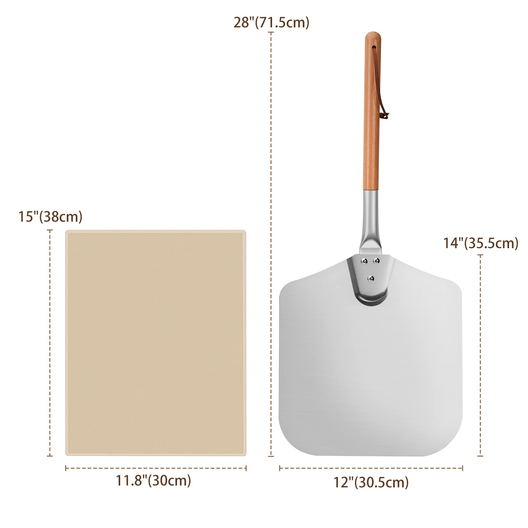 Premium Pizza Grilling Tool Set for BBQ, Oven & Outdoor Cooking - 12x14 Inch Aluminum Pizza Peel & Baking Stone - Perfect for Homemade Pizza, Bread & Pies - Ideal for Backyard Parties, Camping & Wood-Fired Ovens