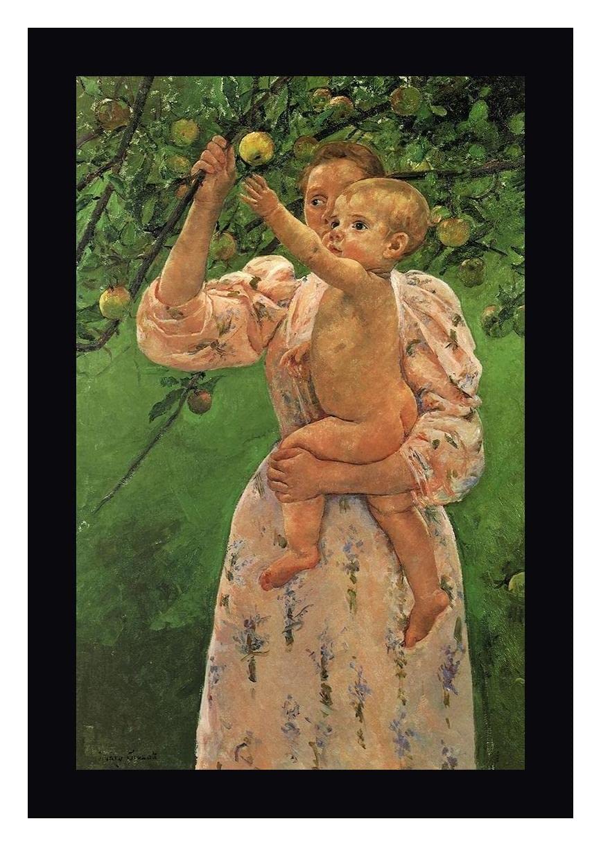 Mary Cassatt 'Baby Reaching For An Apple 1893' 20x30 Inch Framed Canvas Art Print with Black Frame - Ready to Hang Wall Decor for Nursery, Living Room & Office