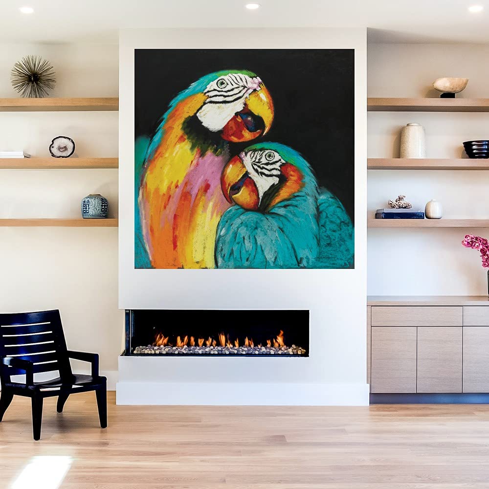 Playful Parrot Canvas Wall Art - 32x32 Inch Hand-Painted Fine Art Decor by E.A. Orme - Ready to Hang for Living Room, Bedroom, Office & More - Perfect for Tropical & Nature-Themed Home Decor