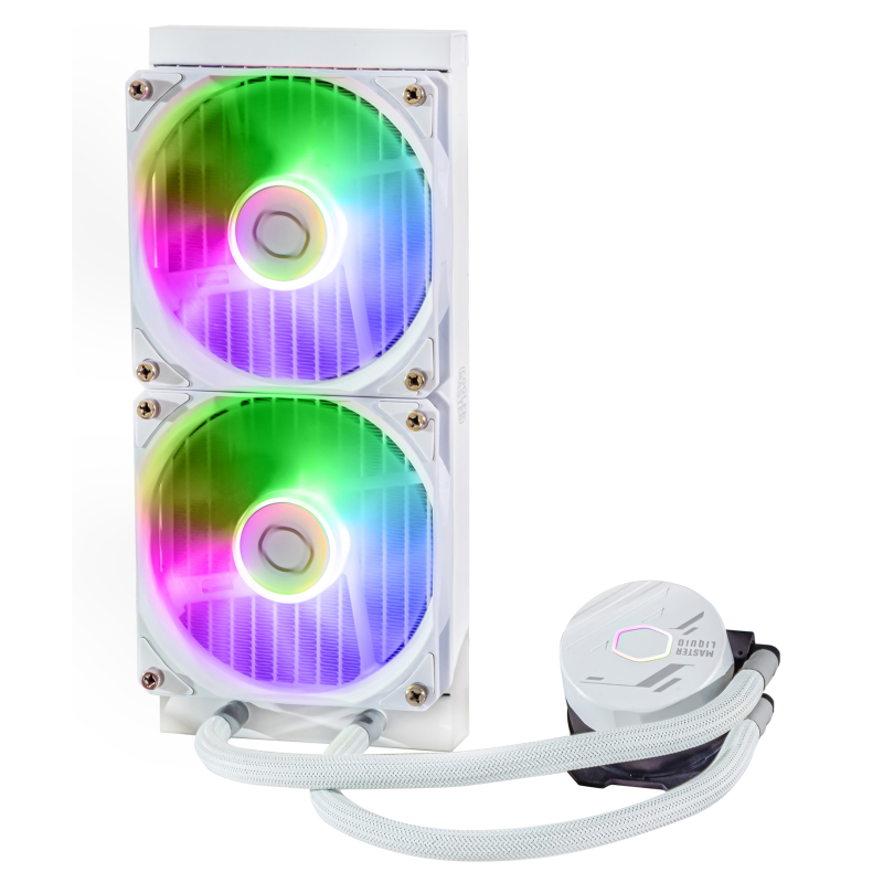 Cooler Master MLW D24M A18PZ RW CM MasterLiquid 240L Core ARGB CPU Liquid Cooler - White | High-Performance AIO Water Cooling for Gaming PC, Workstation & Overclocking | Quiet RGB CPU Cooler for Intel & AMD Processors