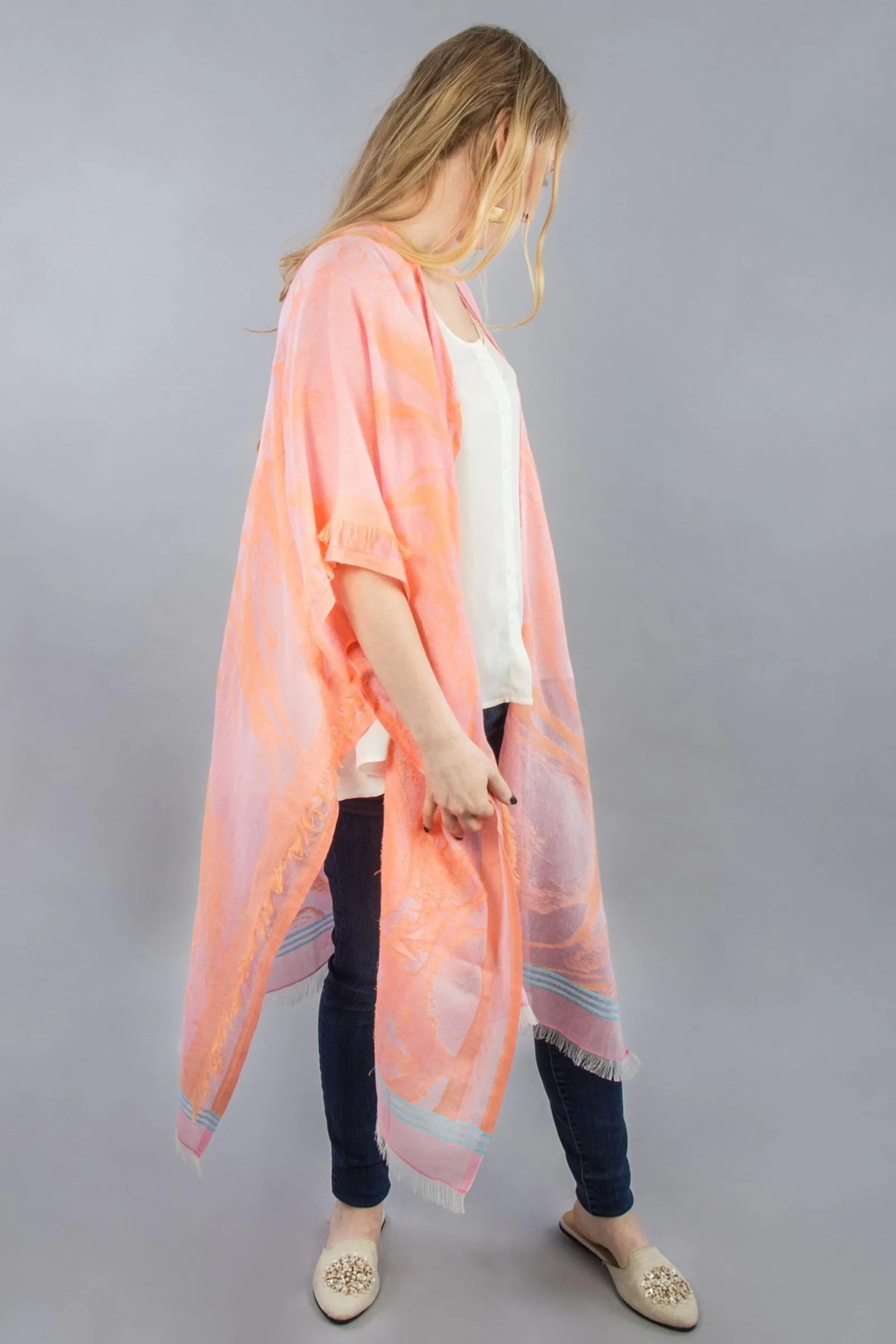Stylish Vibrant Fringed Hem Ruana Shawl Wrap - Boho Chic Women's Fashion for Fall & Winter - Perfect for Parties, Weddings & Cozy Evenings