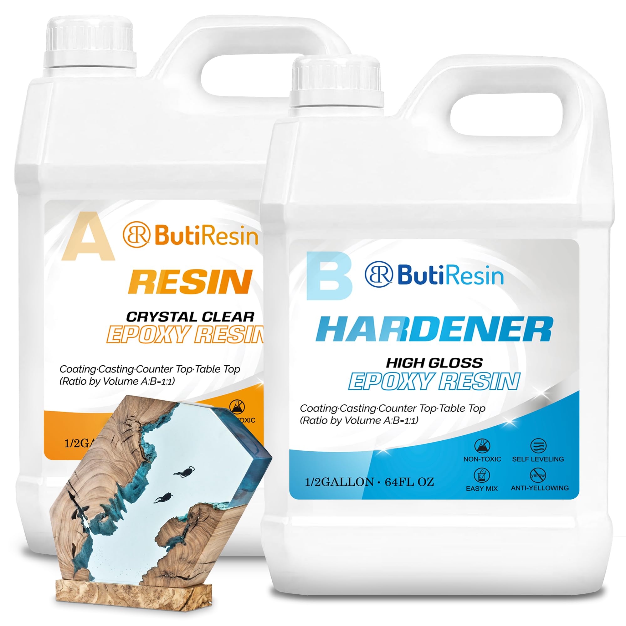 Premium 1 Gallon Crystal Clear Epoxy Resin Kit - Self-Leveling, Bubble-Free Coating & Casting Resin with Hardener (1:1 Ratio) for Countertops, Tables, Wood, Jewelry, Molds, DIY Crafts & Art Projects - Perfect for Bar Tops, River Tables, Resin Art & Home Decor