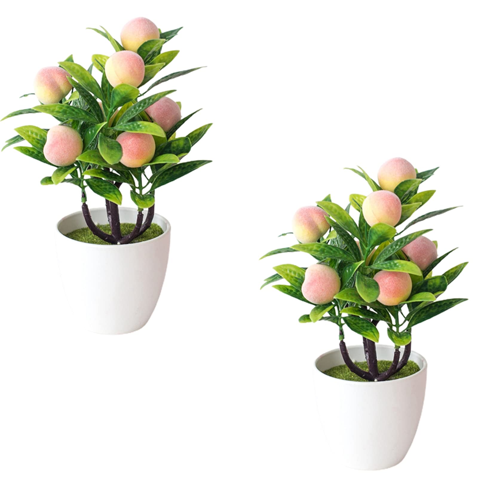 Atroy Artificial Mini Peach Bonsai Tree with White Flowerpot - Fake Potted Plant for Home, Office, Tabletop Decor - Perfect for Living Room, Desk, and Shelf Decoration