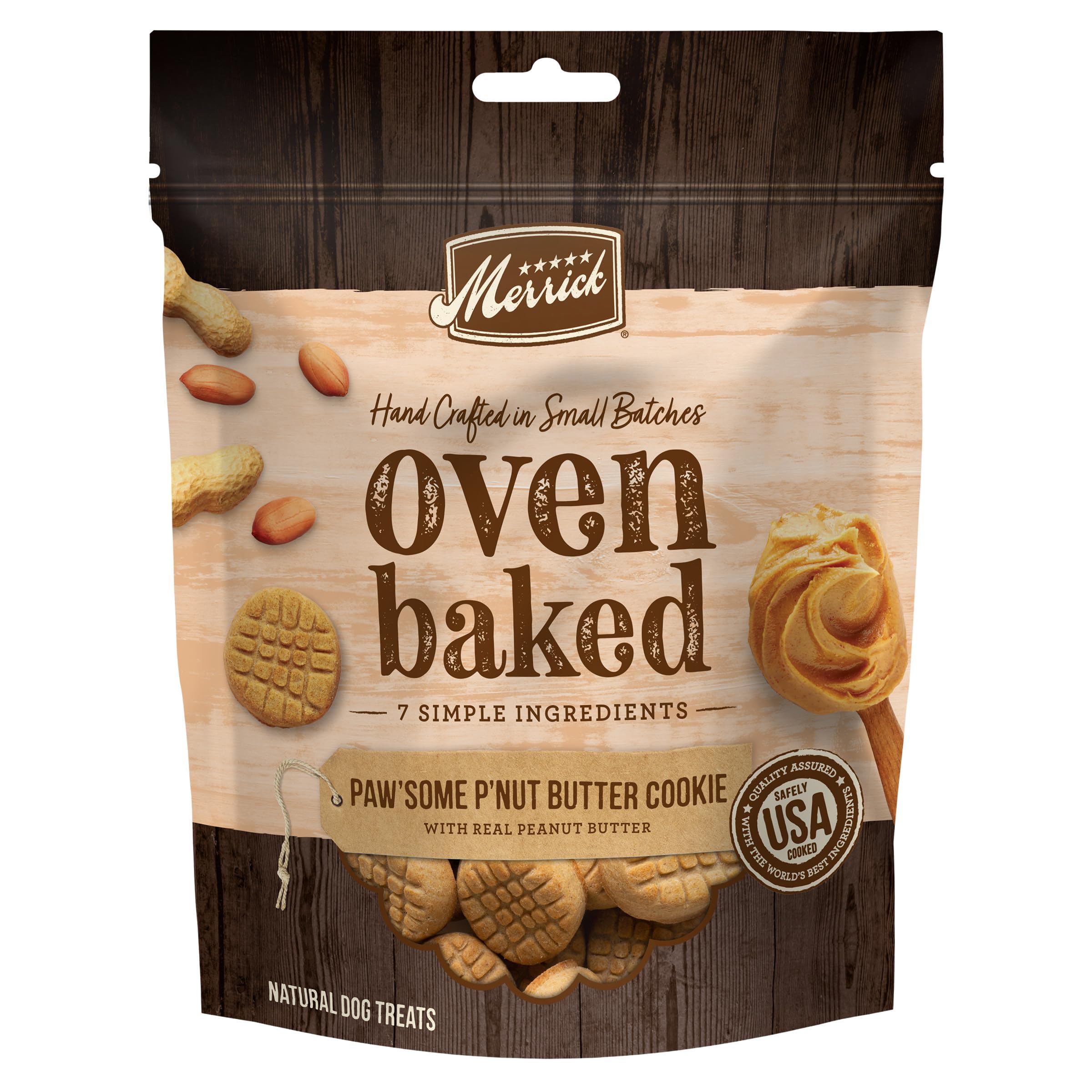 Merrick Oven Baked Natural Dog Treats - Peanut Butter Flavored Cookies for Dogs, 11oz Bag | Healthy Snacks for Training, Rewards & Dental Care