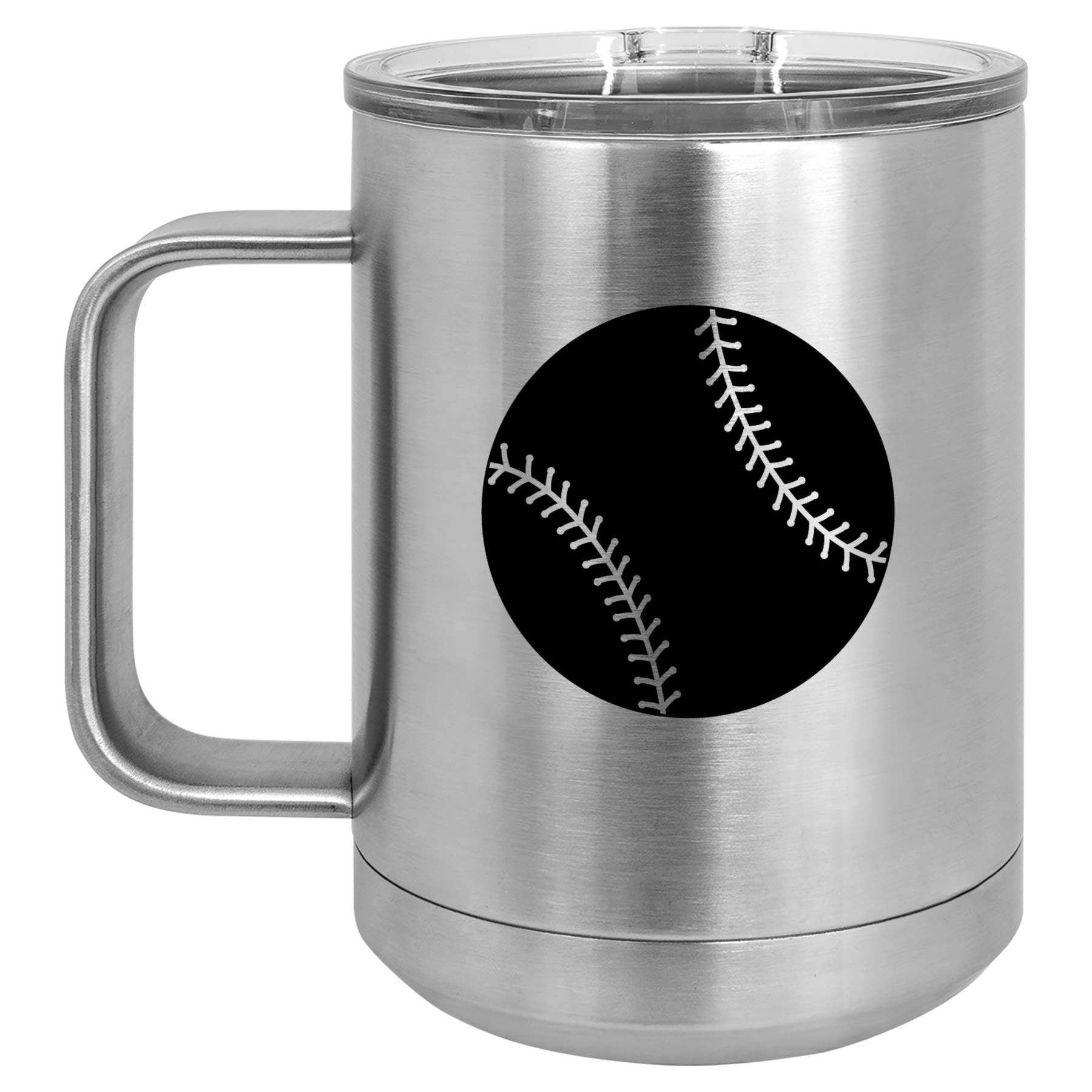 15 oz Vacuum Insulated Stainless Steel Tumbler with Handle & Lid - Leakproof Travel Coffee Mug for Hot & Cold Drinks - Perfect for Baseball Games, Camping, Office & Commuting (Silver)