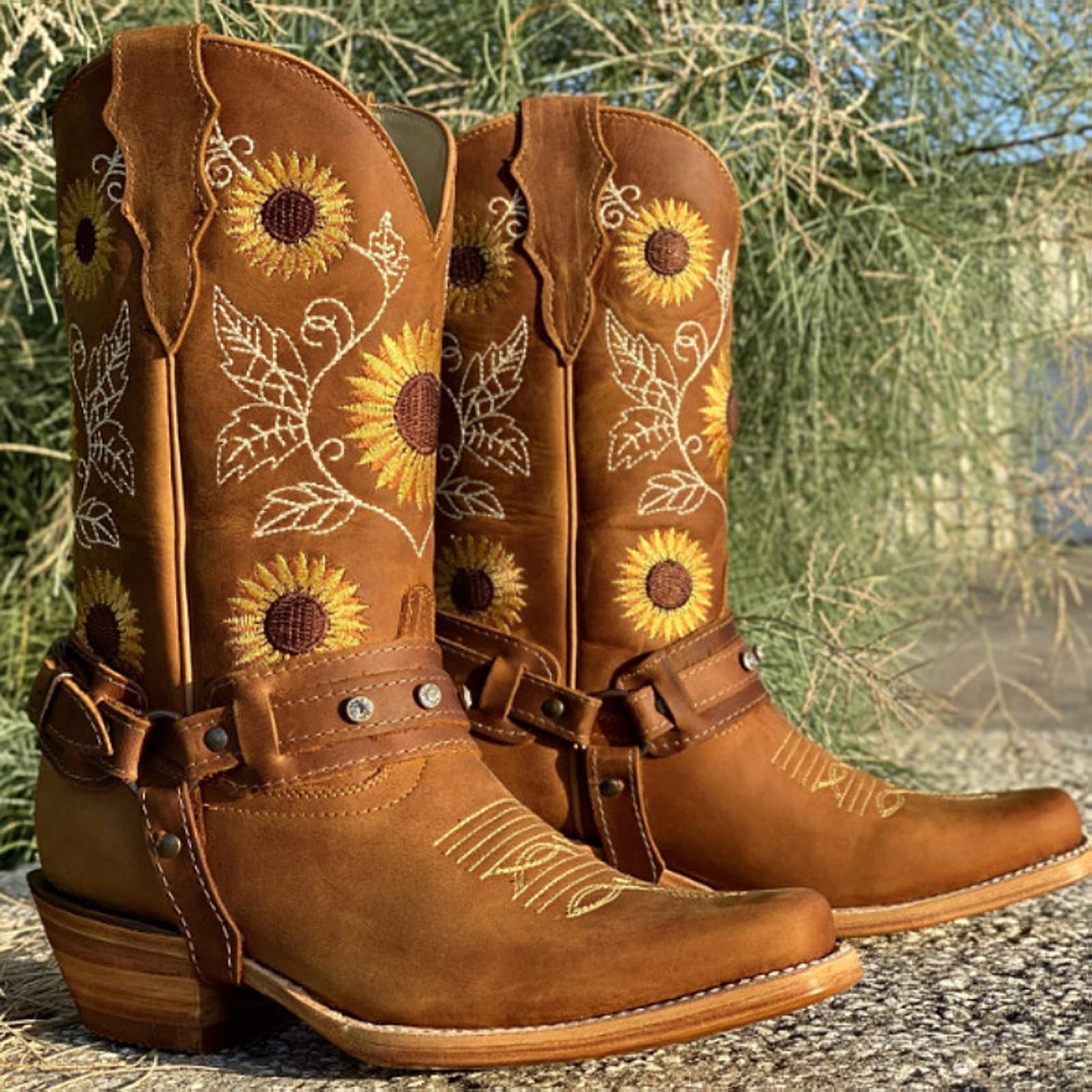 Women's Cowgirl Boots - Classic Pointed Toe, Chunky Heel Mid Calf Western Boots | Fall Fashion 2023 | Perfect for Country Dancing, Rodeos & Casual Wear
