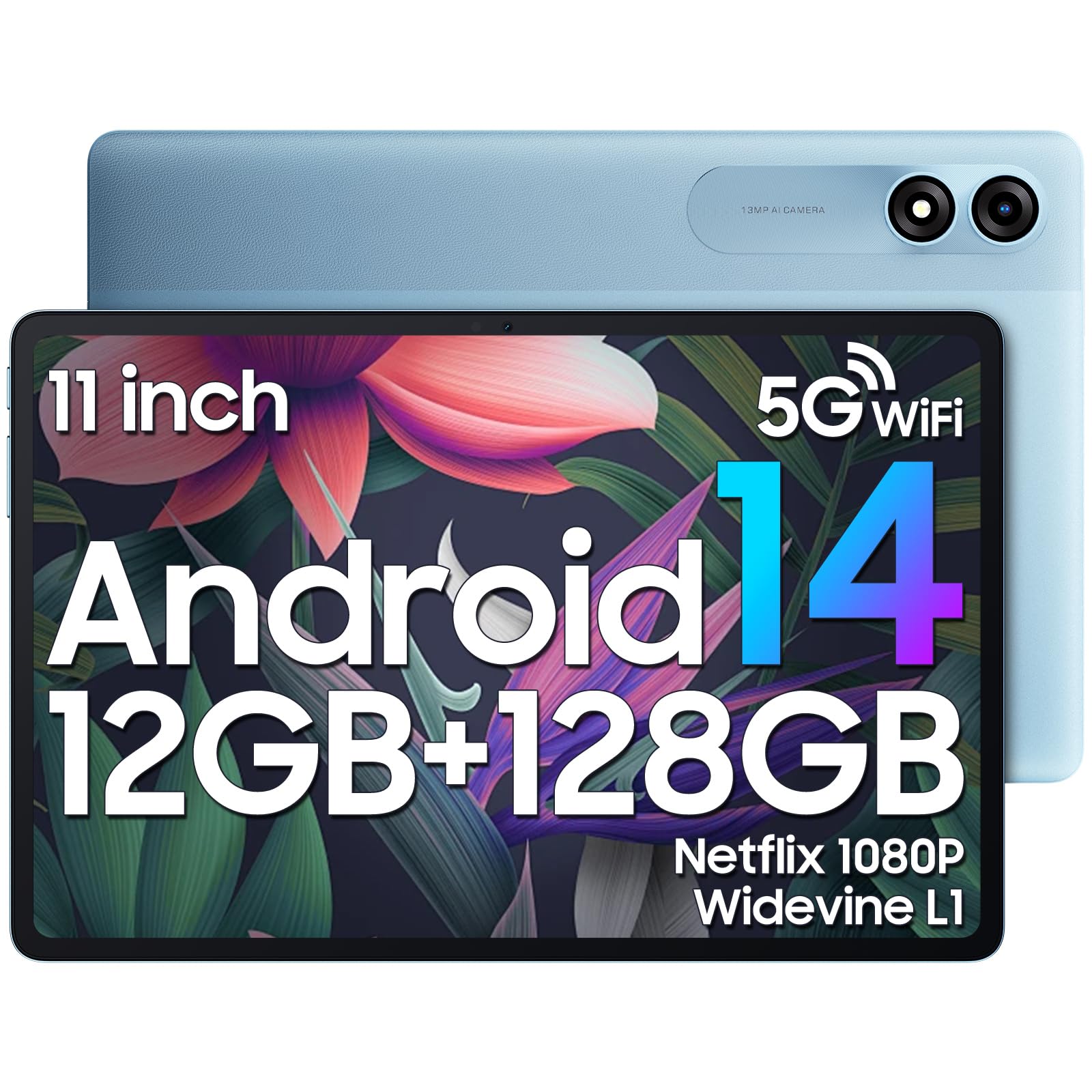 Blackview 11 Inch Android 14 Tablet - 12GB RAM 128GB Storage (Expandable to 2TB), Unisoc T606 Processor, 8200mAh Battery, IPS Display - 5G WiFi, Dual Camera (13MP+8MP), Face ID - Blue | Perfect for Work, Study, Streaming & Gaming