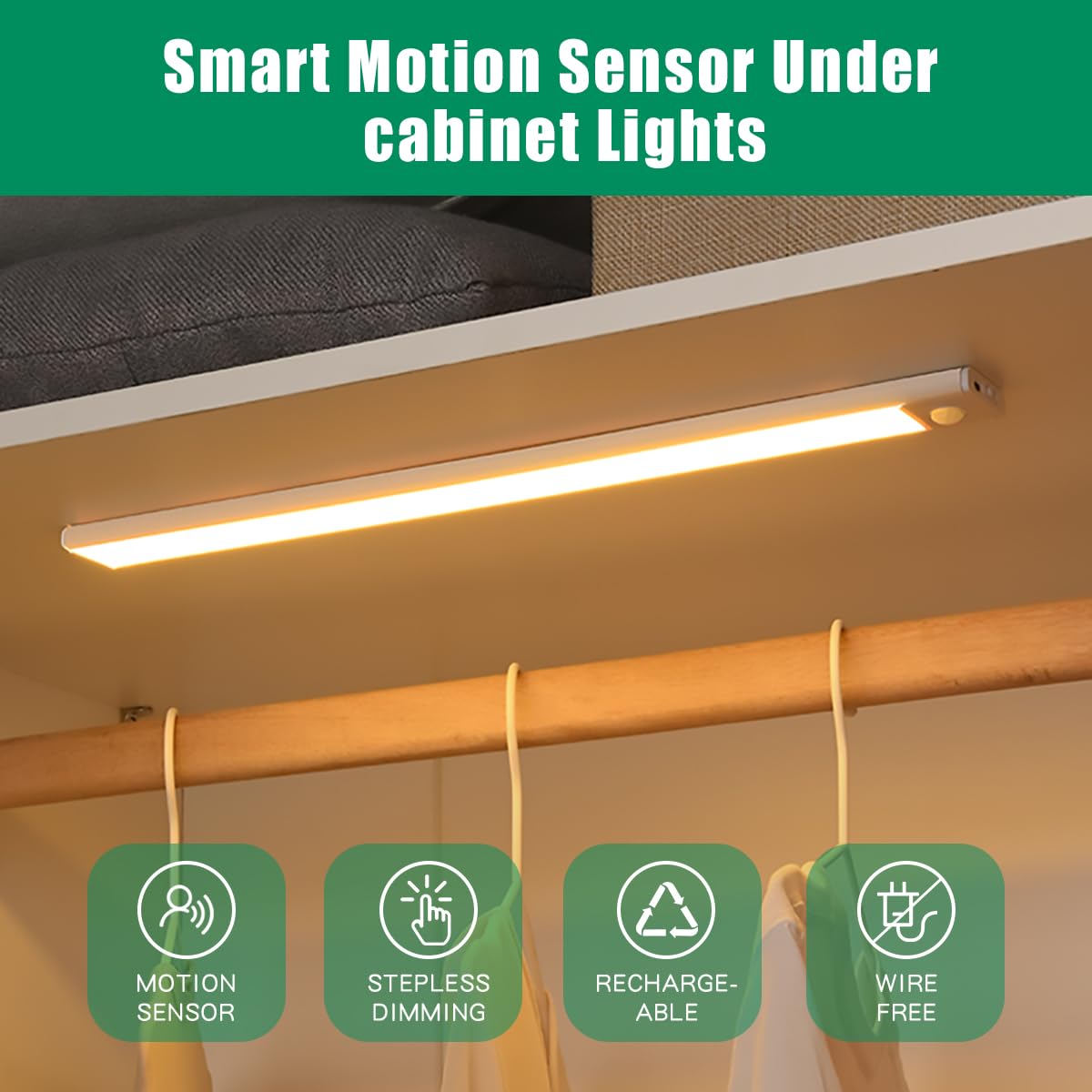 8 Pack Magnetic Under Cabinet LED Lights - Battery Powered Motion Sensor Lighting for Kitchen, Closet, Pantry, Bedroom - Perfect for Dark Spaces & Nighttime Use