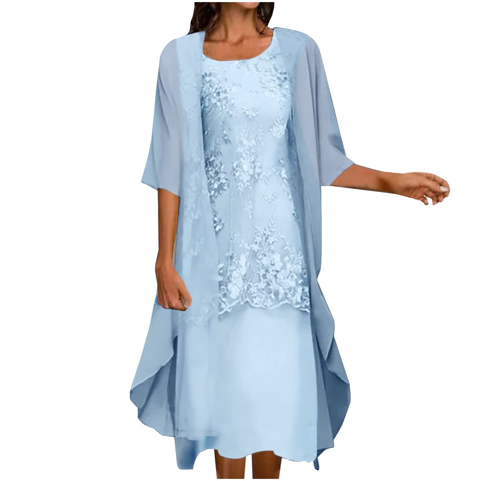 Floral Embroidered Midi Dress & Chiffon Cardigan Set - Women's Plus Size Two-Piece Outfit for Wedding Guest, Party, and Special Occasions