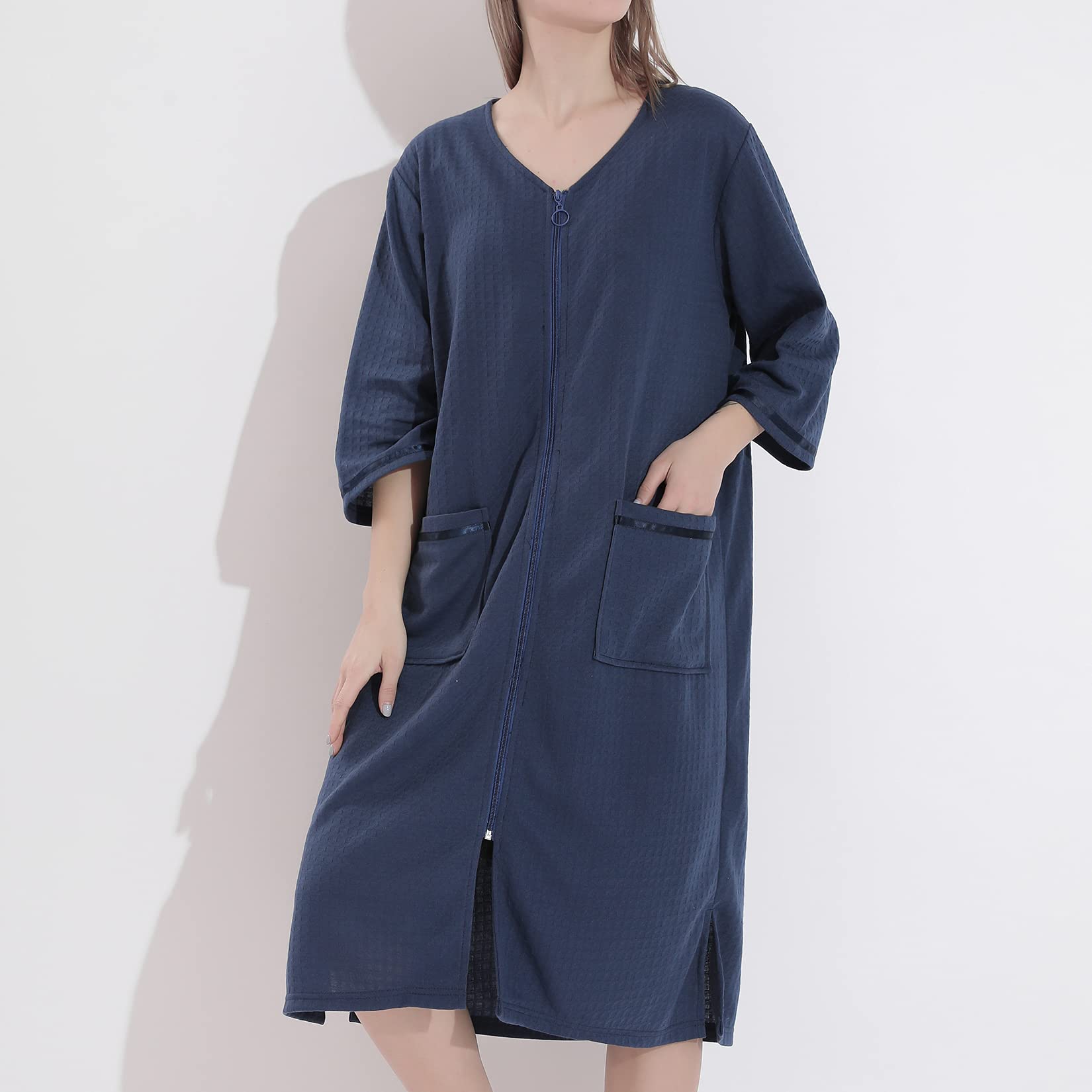 Lu's Chic Women's Waffle Robe Duster - Lightweight Zip Up Bathrobe & Nightgown - Soft Housecoat for Lounge, Spa & Home Relaxation