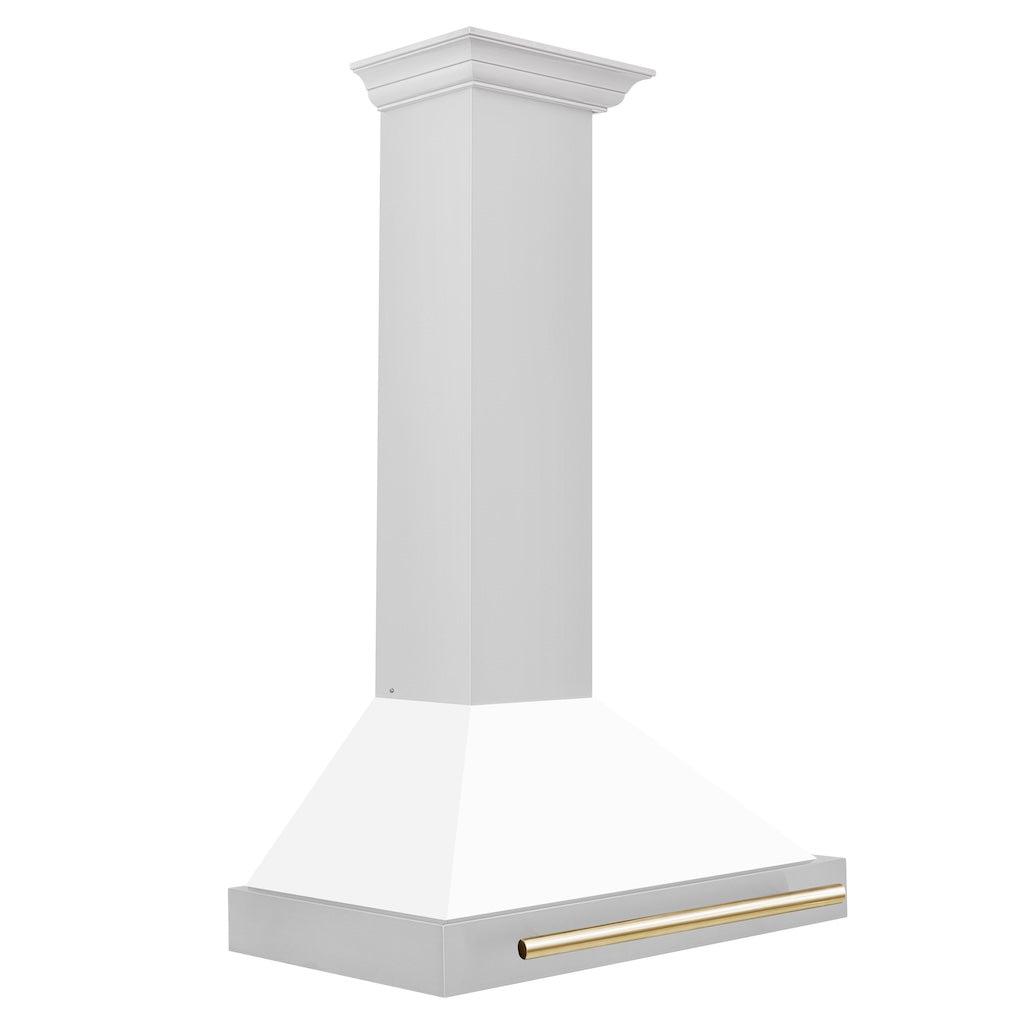 ZLINE KB4STZ WM G Autograph Edition Convertible Stainless Steel Range Hood - White Matte Shell with Polished Gold Accents - Professional Kitchen Ventilation for Modern Homes