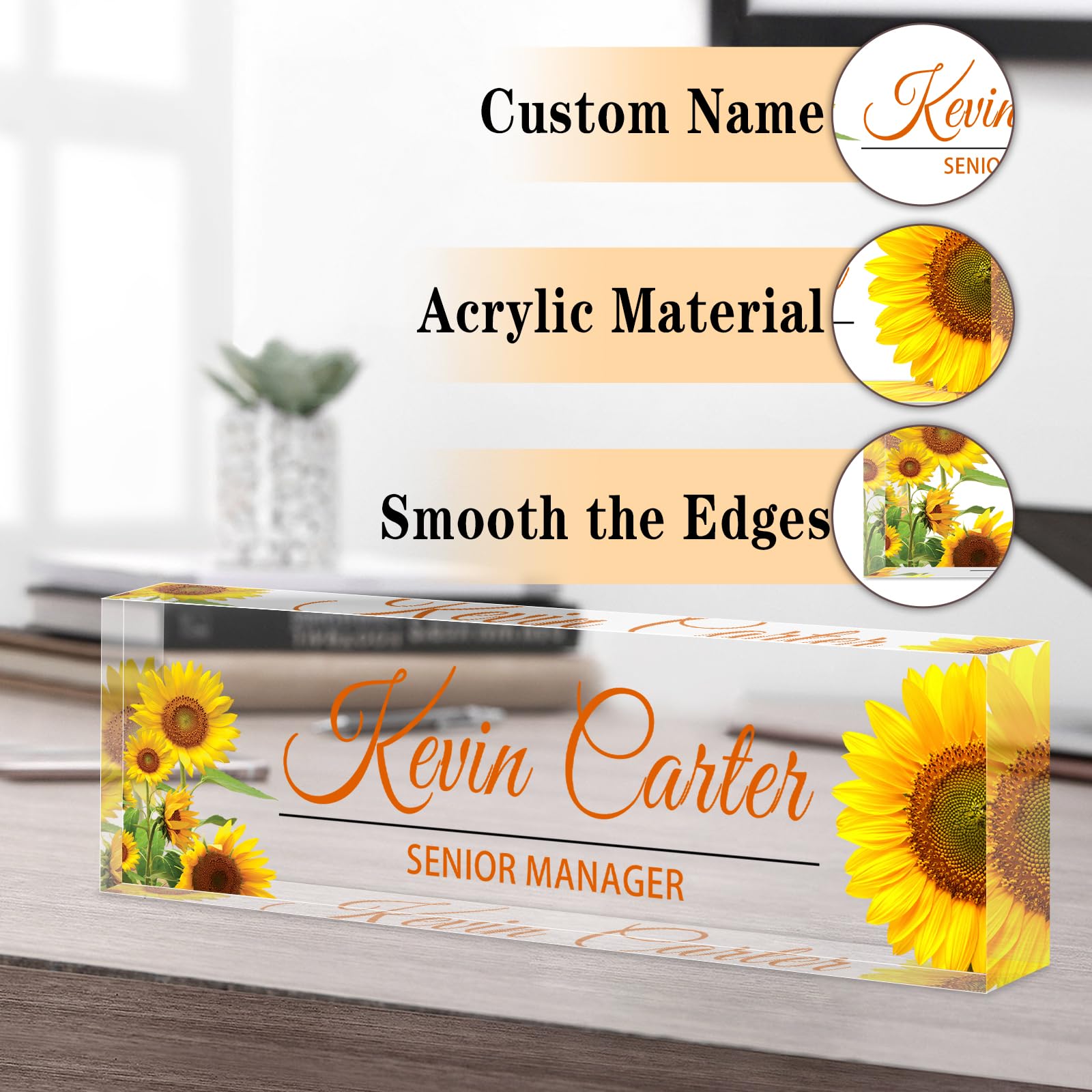Custom Acrylic Desk Name Plate - Personalized Office Sign for Employee Appreciation Gifts, Funny Desk Decor for Boss, Nurse, Teacher - Perfect for Workplace, Home Office & Professional Settings (Flower A6 Design)