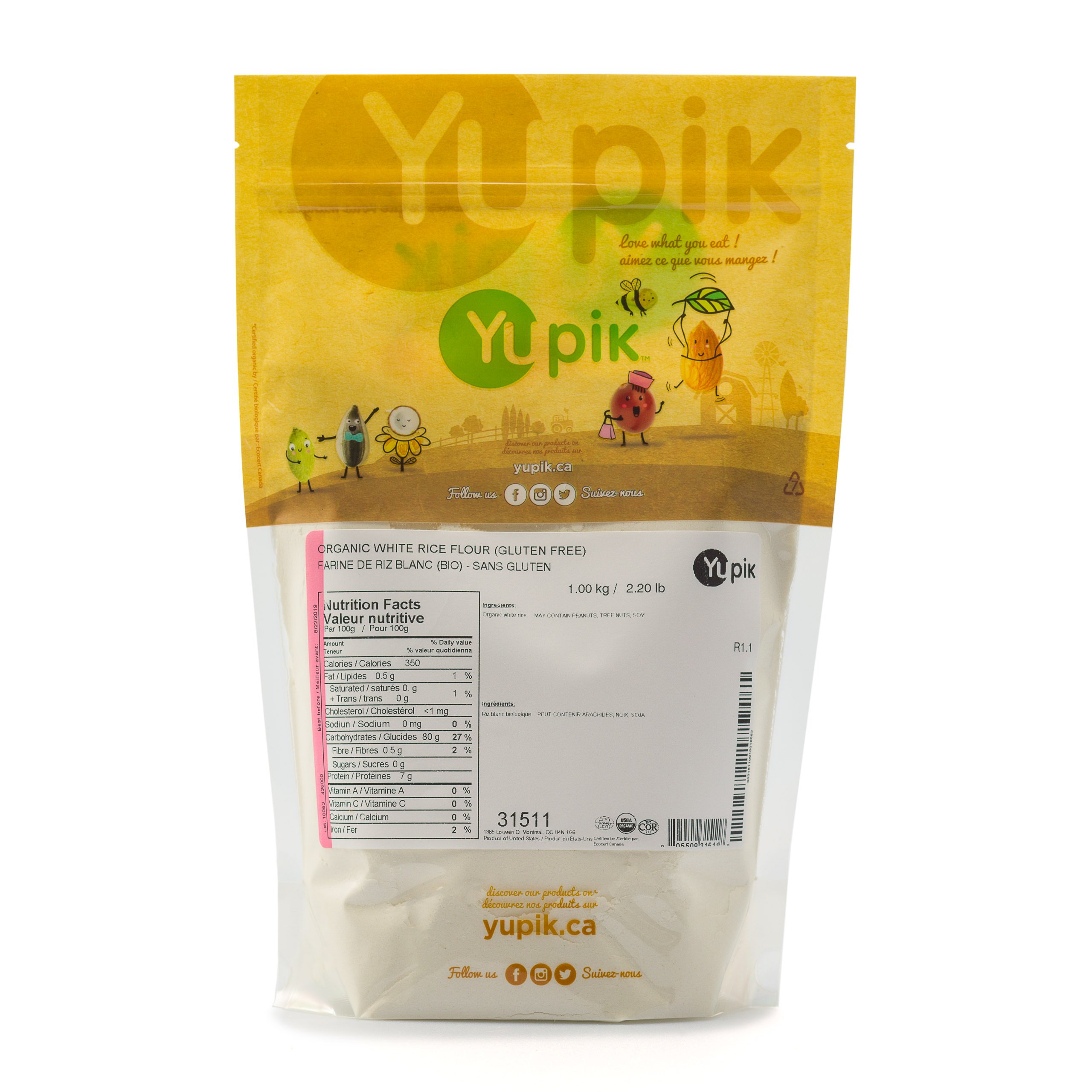 Organic White Rice Flour 1kg - Non-GMO, Vegan, Gluten-Free, Kosher & USDA Certified - Fine Milled Whole Grain Flour for Baking, Thickening, Frying - Perfect for Bread, Cakes, Cookies & Asian Cuisine