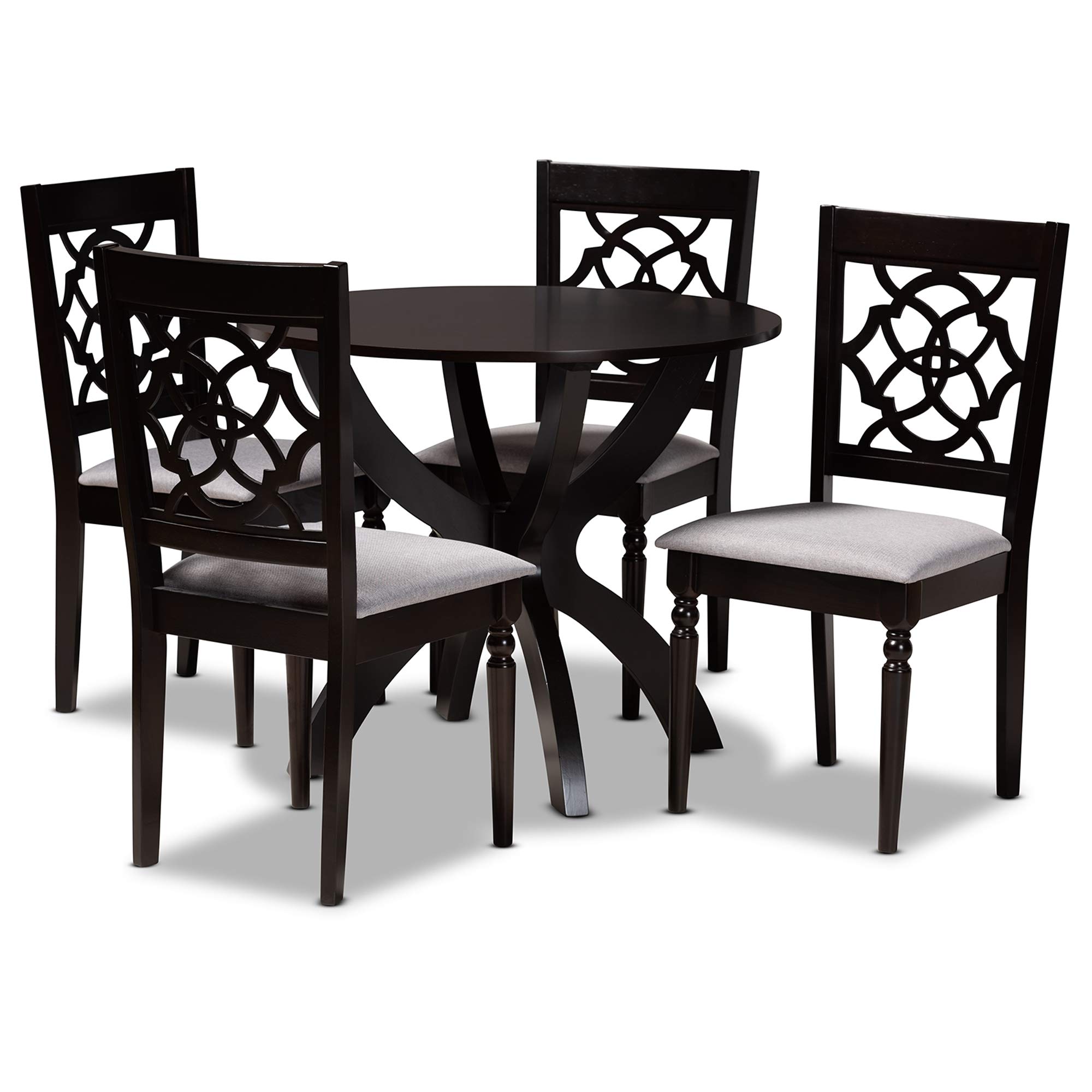 Baxton Studio Modern 5-Piece Dining Set - Grey & Dark Brown Wood Table with 4 Upholstered Chairs | Perfect for Small Spaces, Breakfast Nooks & Apartment Dining Rooms