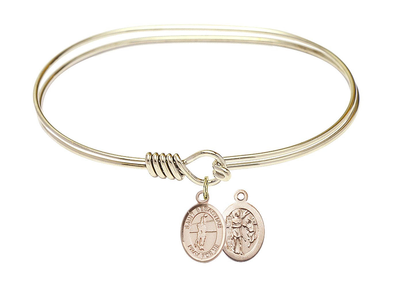F A Dumont 7 Inch Oval Eye Hook Bangle Bracelet with St. Sebastian & Volleyball Charm - Perfect for Sports Fans, Athletes & Volleyball Enthusiasts