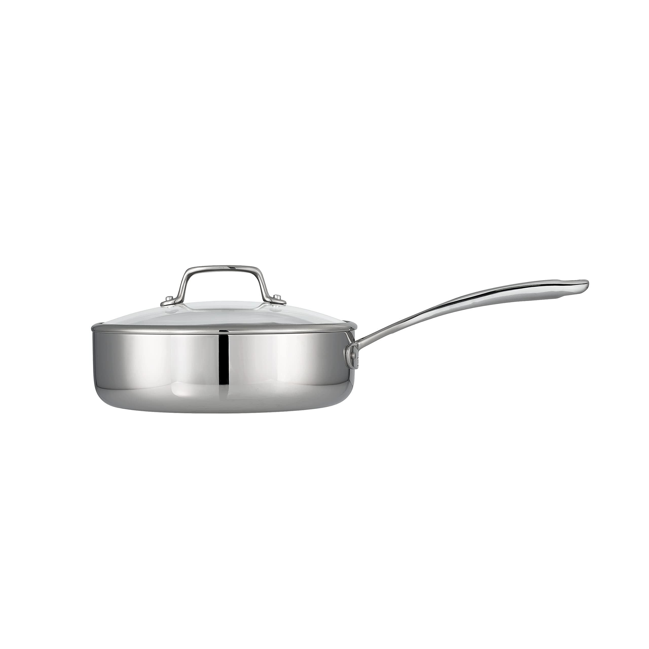 Tramontina Tri-Ply Clad Stainless Steel 3-Quart Saute Pan with Glass Lid - Induction Ready, Dishwasher Safe & NSF Certified Cookware - Perfect for Sautéing, Frying & Simmering - Made in Brazil