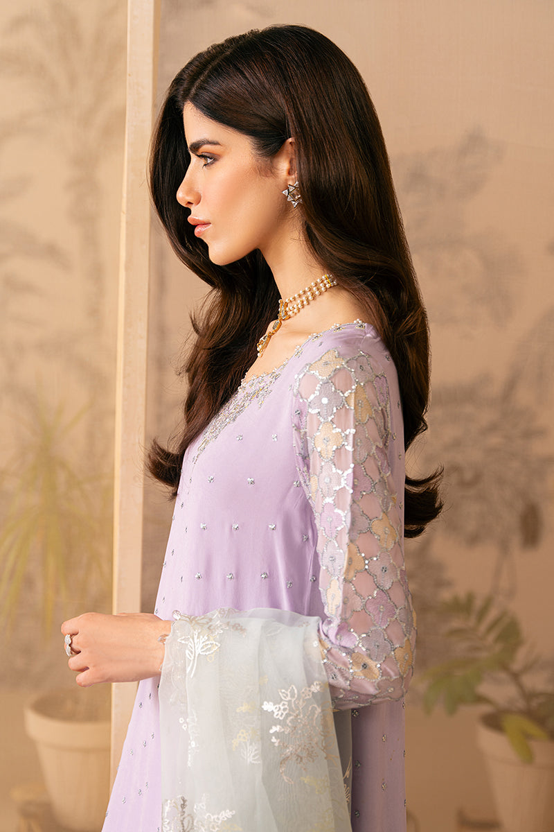 Lilac Luster 4-Piece Embroidered Chiffon Suit Set for Women - Elegant Party Wear & Special Occasion Outfit