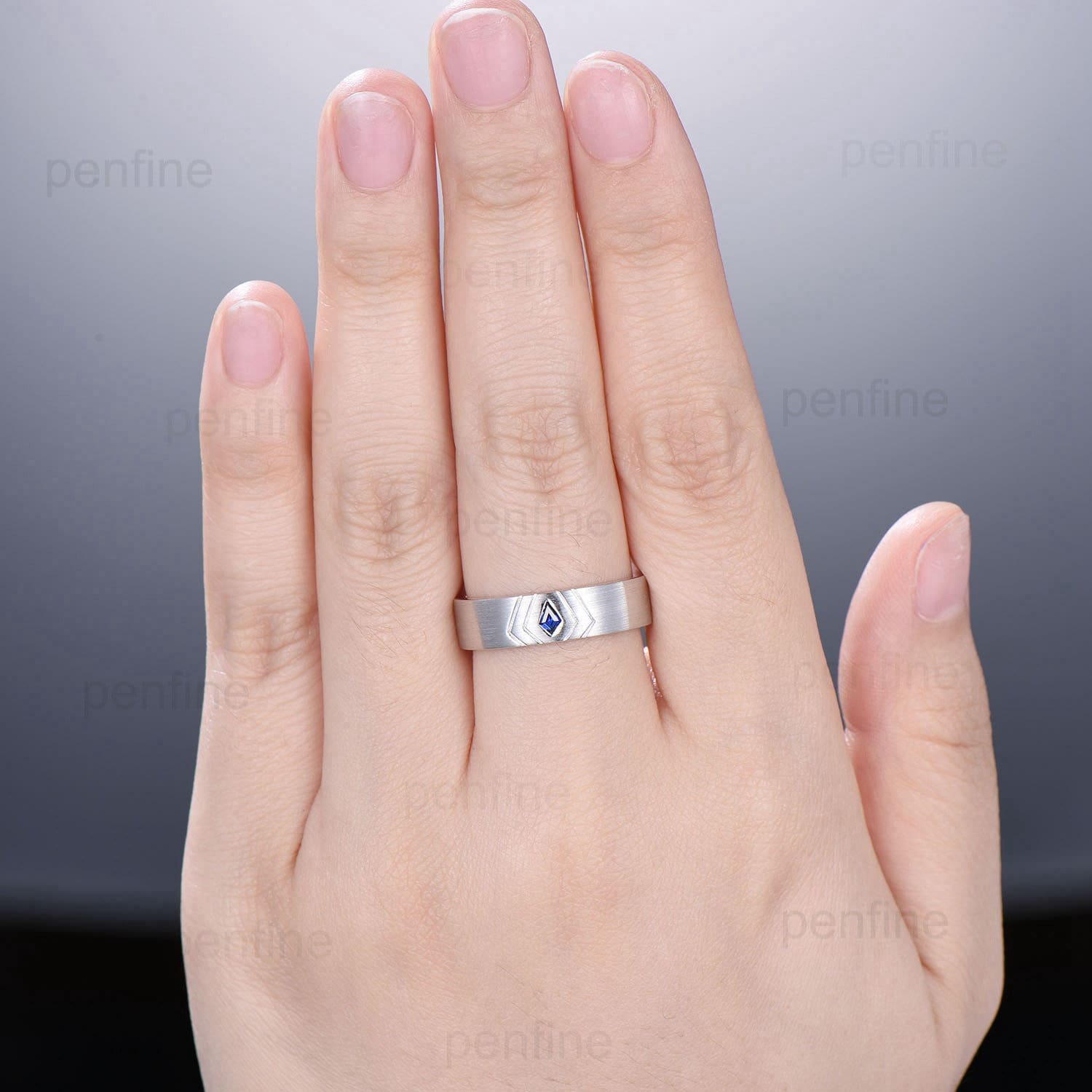 Howl's Moving Castle Men's Ring - 6mm Kite Cut Sapphire Wedding Band in Silver & White Gold - Matching Couple Rings for Him & Her - Perfect Gift for Anime Fans, Cosplay, and Fantasy Weddings