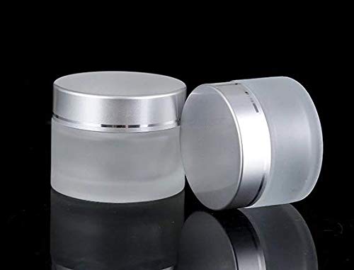 JARBAZAAR Set of 4 - 50g Frosted Glass Jars with Silver Matte Cap & Inner Lid for Beauty Creams, Skincare, Hair Care, Toners, DIY Cosmetics | Travel-Friendly Storage Containers for Lotions, Serums & Essential Oils