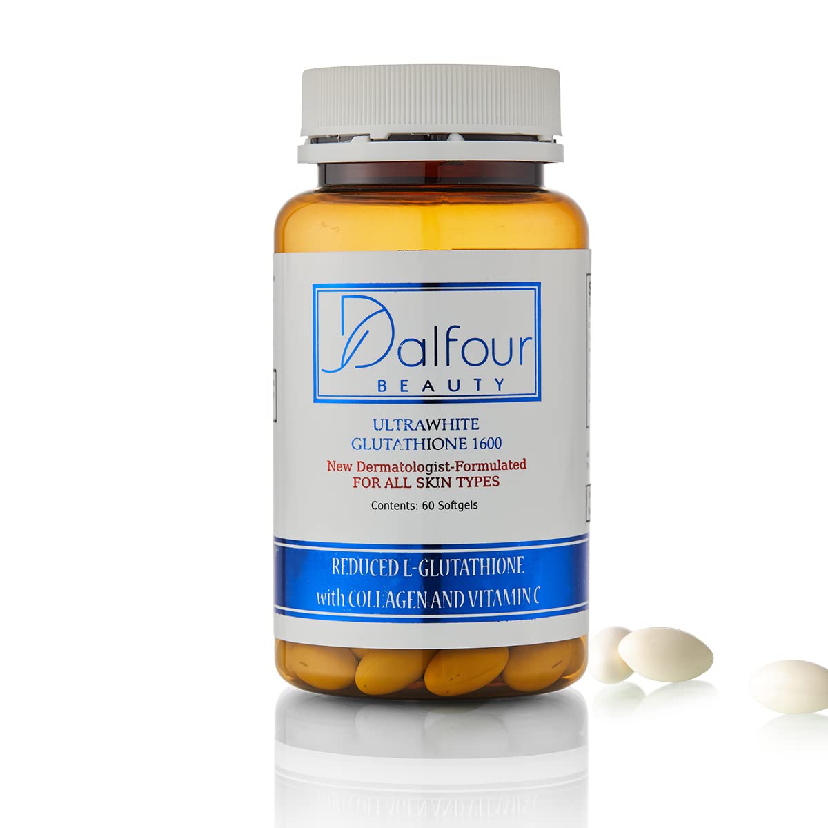 Dalfour Beauty Ultrawhite Glutathione Whitening Capsules with Collagen & Vitamin C - 2400mg per Serving, 1600mg Glutathione | Skin Brightening, Anti-Aging, Even Skin Tone | Perfect for Daily Beauty Routine & Skin Radiance Boost