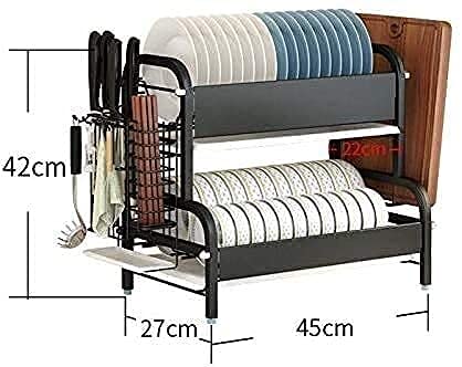 Stainless Steel 3-Tier Plate Rack Dish Drainer with Removable Drainboard - Rustproof Kitchen Organizer for Plates, Pans & Utensils - Perfect for Small Spaces, Countertop Storage & Dish Drying (Black)