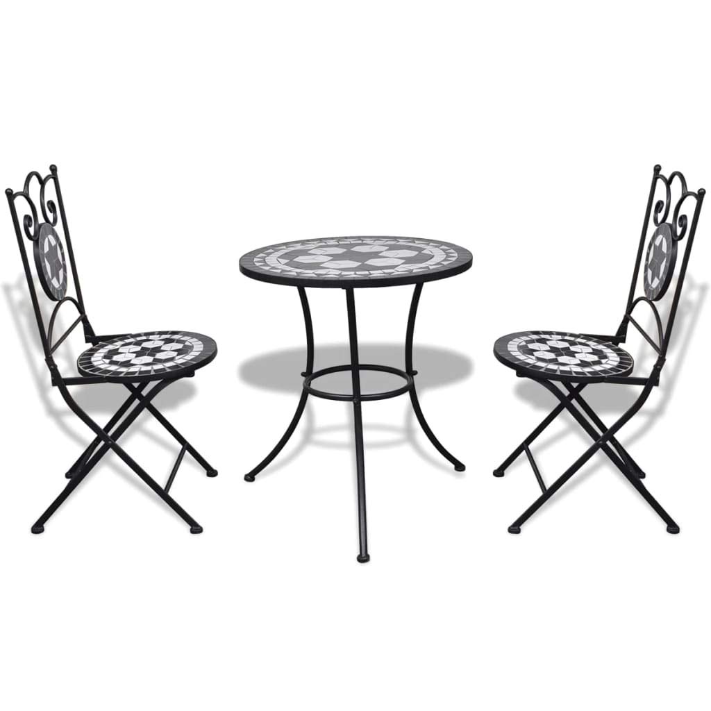 3 Piece Black and White Ceramic Tile Bistro Set - Cast Aluminum Outdoor Dining Chairs & Table for Patio, Garden, Yard - Antique Copper Finish | Perfect for Small Spaces, Balcony Decor & Coffee Time