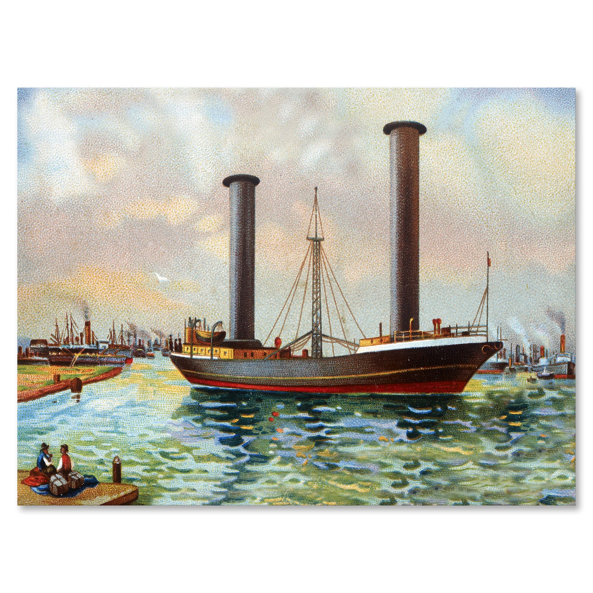 DesignQ Ancient Boat Leaving The Harbor - Nautical Coastal Canvas Wall Art Print for Living Room, Bedroom & Office Decor - Sailboat Seascape Painting for Beach House & Coastal Interior Design
