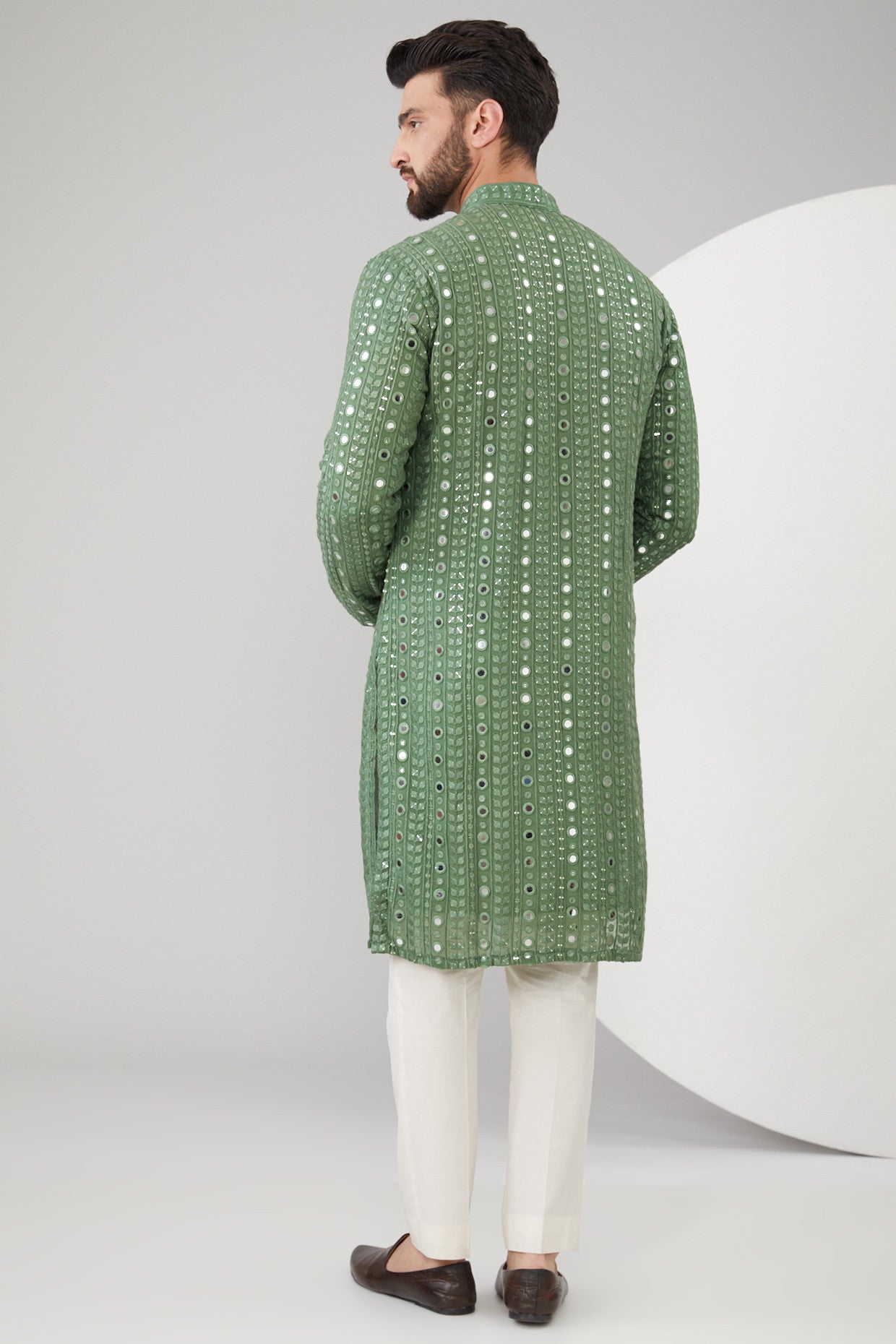 Elegant Mint Green Georgette Mirror Work Kurta for Women | Indian Embroidered Tunic Top | Perfect for Festivals, Weddings & Special Occasions