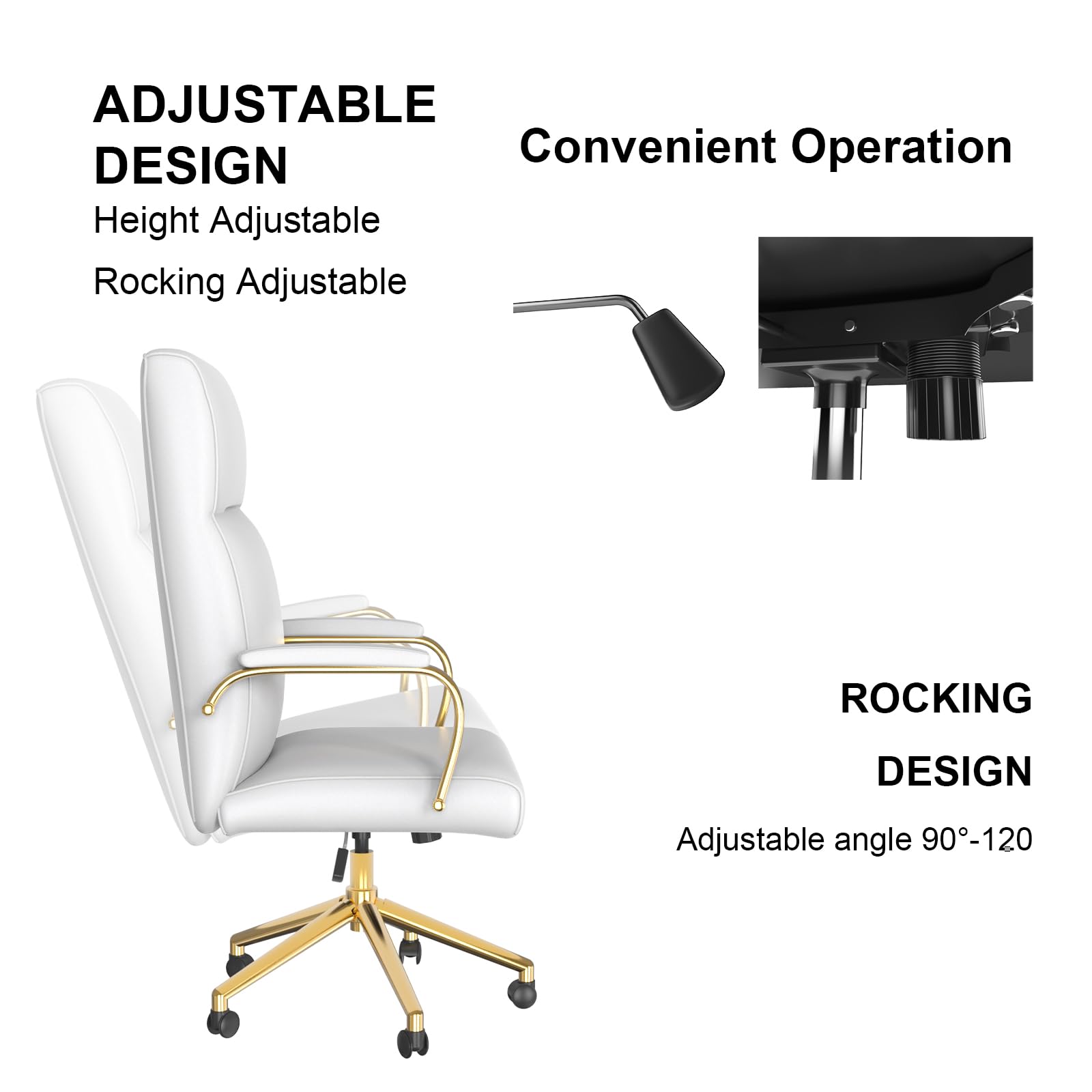 MUZII White PU Leather Executive Office Chair with Arms & High Back Support - 360° Swivel Ergonomic Desk Chair for Big & Tall Professionals - Perfect for Conference Rooms, Home Offices & Workspaces