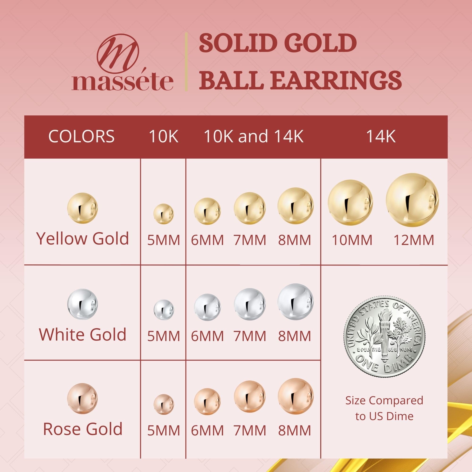 10K & 14K Gold Ball Stud Earrings for Women - Hypoallergenic Nickel Free Jewelry in White, Yellow & Rose Gold (5mm-12mm) | Perfect for Everyday Wear, Gifts & Special Occasions