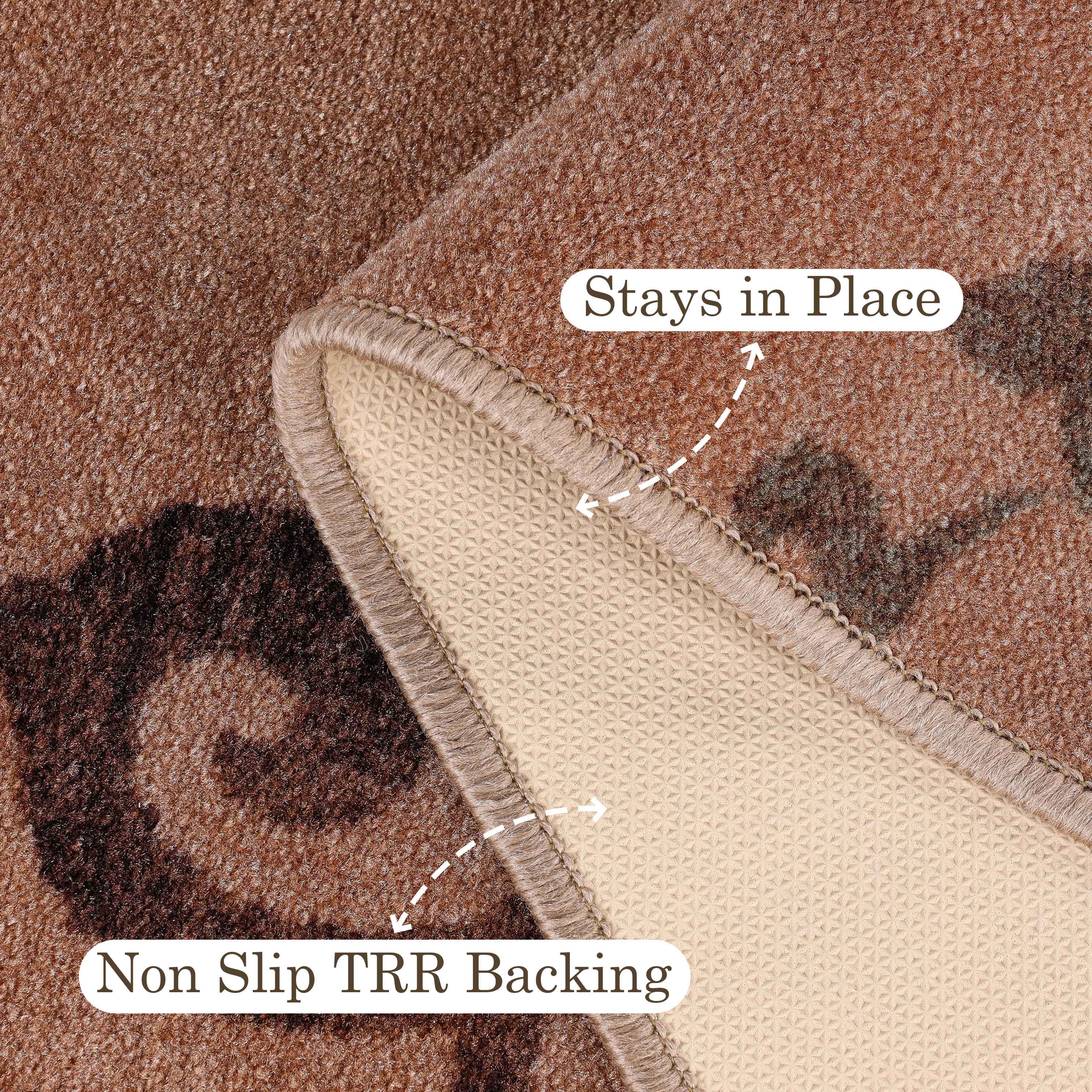 Non-Slip Washable Amber Floral Scroll Indoor Area Rug or Runner - Perfect for Living Room, Bedroom, and Hallway Decor