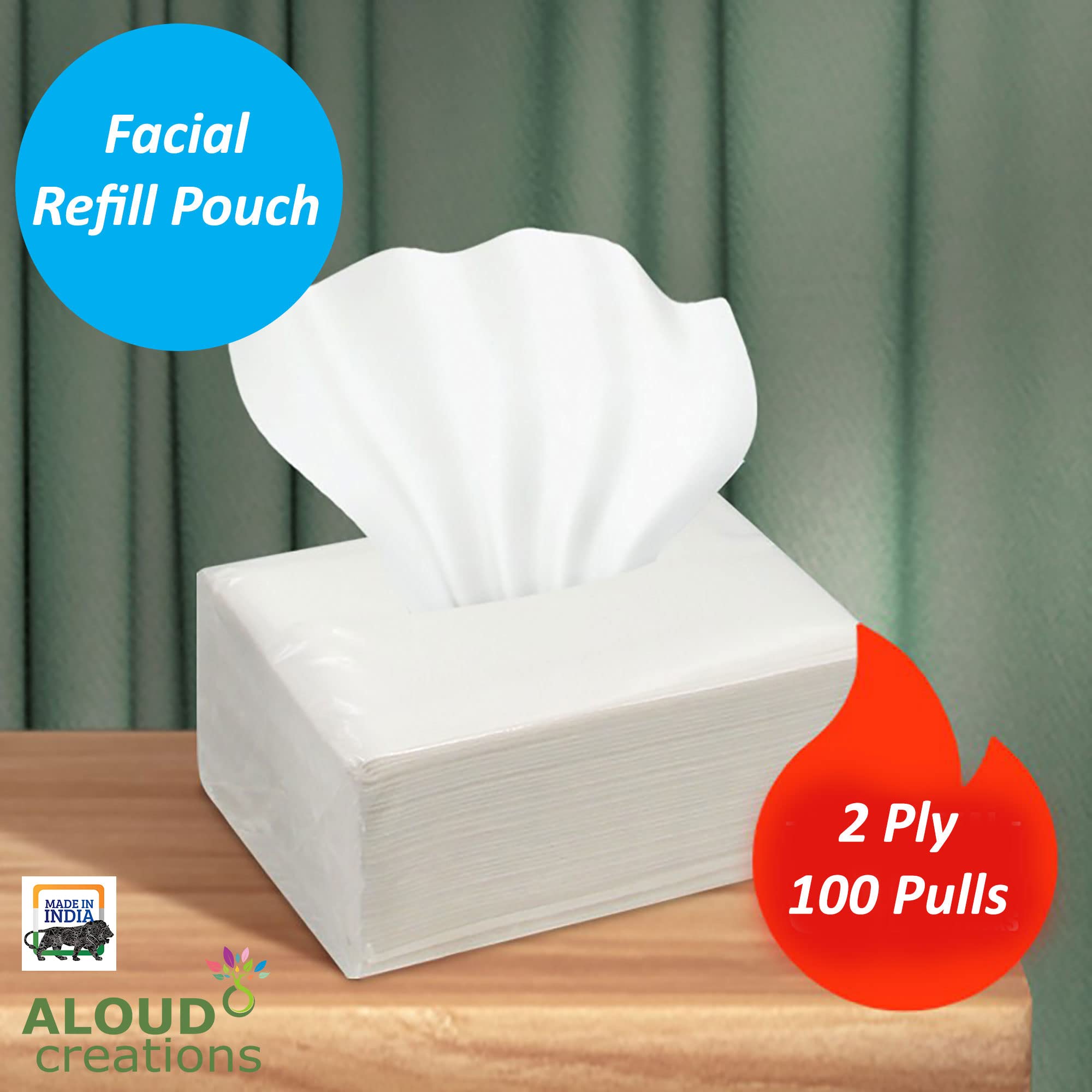 ALOUD CREATIONS Facial Tissue Refill Pack - 2-Ply Disposable Tissues for Car, Purse & Travel | 100 Pulls per Pack (4-Pack, 400 Total) | Soft & Convenient for On-the-Go Use, Office, Gym & Daily Essentials