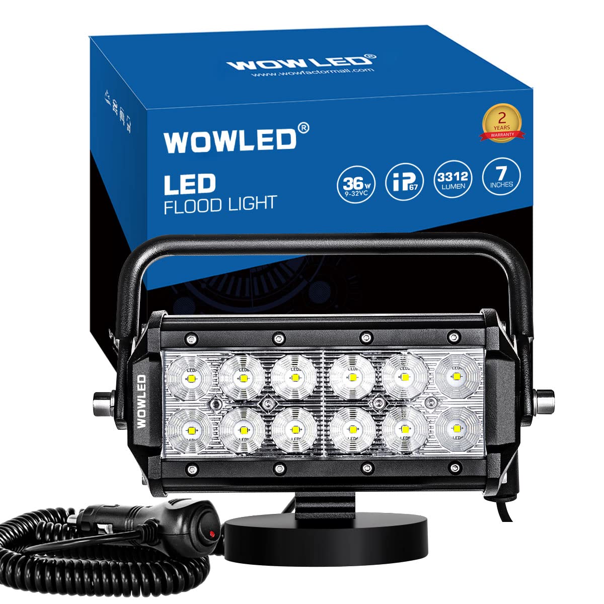 36W LED Work Light with Magnetic Base - Portable Flood Light for Car, SUV, Boat, Truck & Bar | Waterproof Driving & Fog Lights for Off-Road, Camping & Emergency Repairs