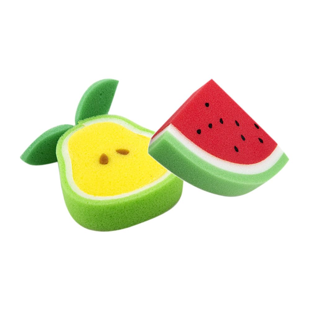 BabyMoo Sliced Fruit Shaped Bath Sponge - 2 Pack Soft Cleaning Sponges for Babies 0-36 Months | Colorful, Gentle & Safe for Newborn & Toddler Bath Time, Shower & Sensitive Skin Care