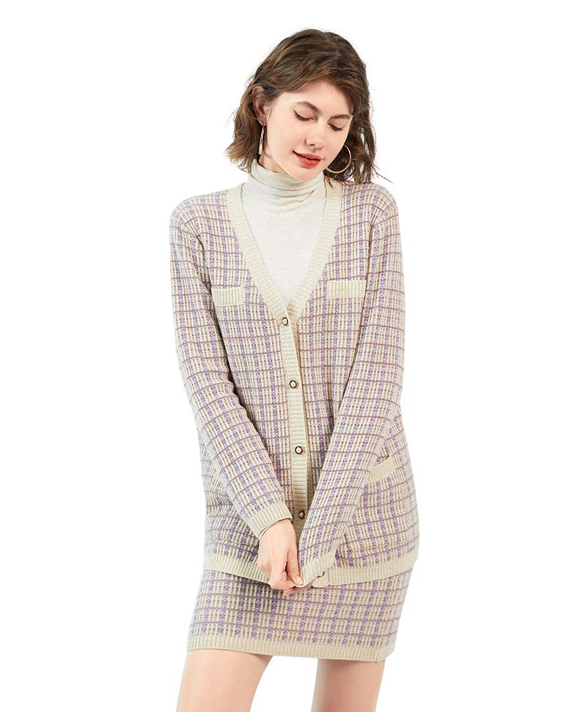 Zhili Women's 100% Cashmere V-Neck Cardigan Sweater with Pockets - Soft & Warm Winter Pullover for Office, Travel & Casual Outfits