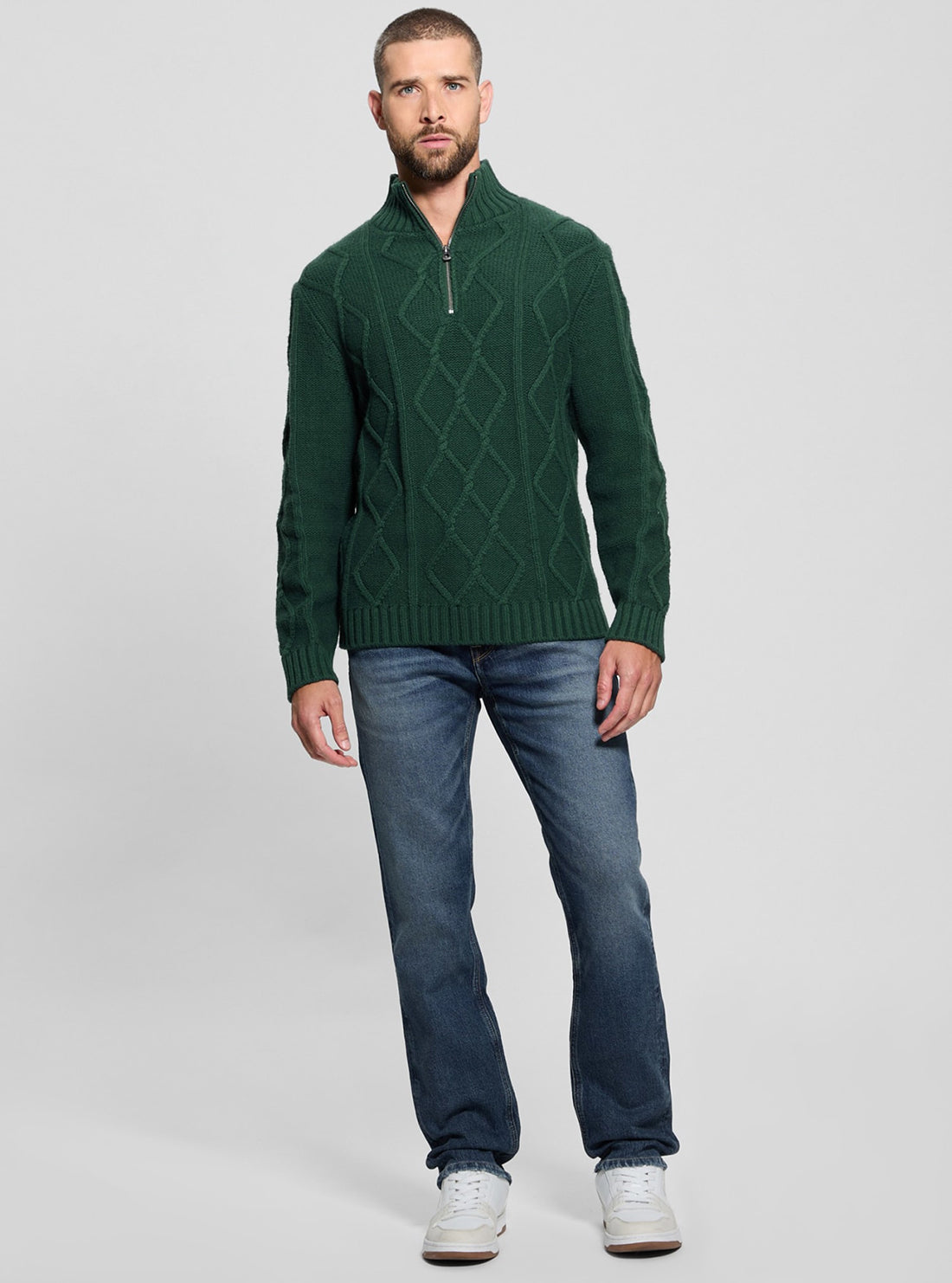 Green Diamond Cable Knit Sweater for Women - Cozy Winter Pullover for Casual Outfits & Holiday Gatherings