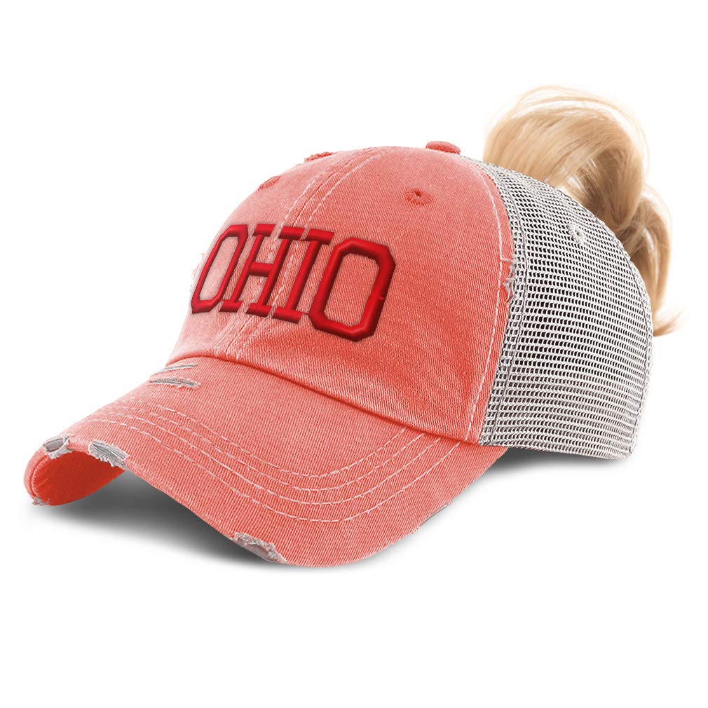 Custom Women's Ponytail Cap - Ohio State USA Cotton Baseball Hat with B Embroidery - Perfect for Sports, Gifts & Everyday Fashion