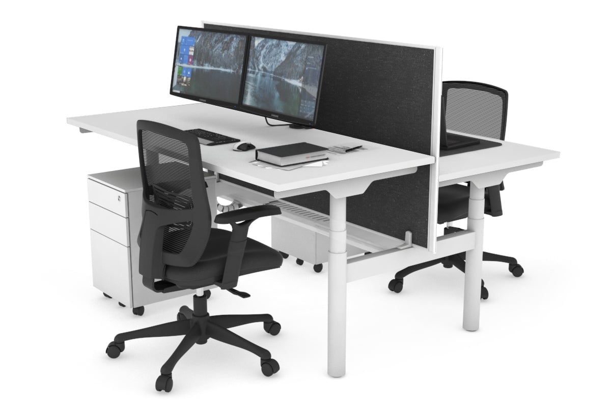 Flexi Premium Height Adjustable 2-Person H Bench Workstation - White Frame [1800L x 700W] - Ideal for Office, Home Workspace & Collaborative Environments