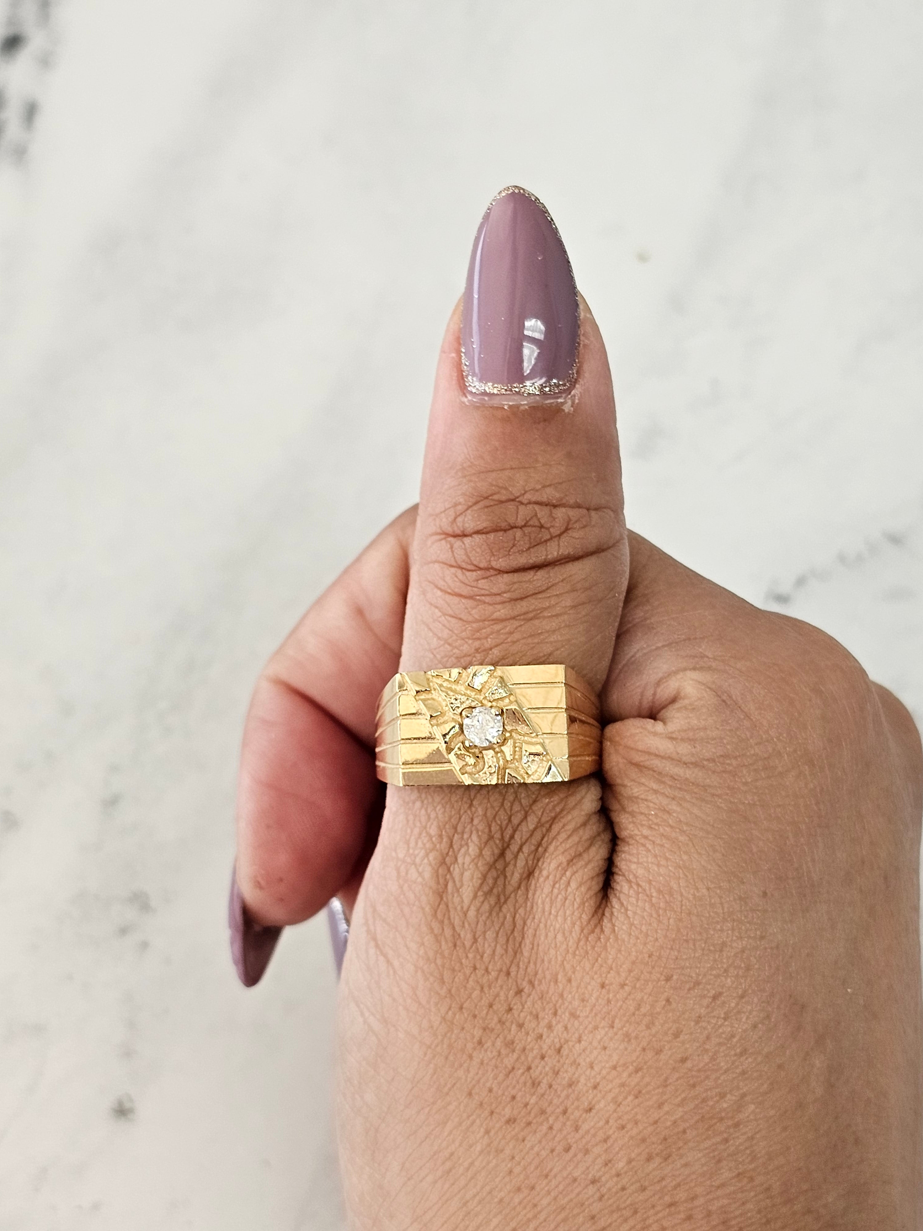 Solitaire Diamond Nugget Ring - 14K Gold Minimalist Wedding Band for Women - Perfect for Engagement, Anniversary & Everyday Elegance