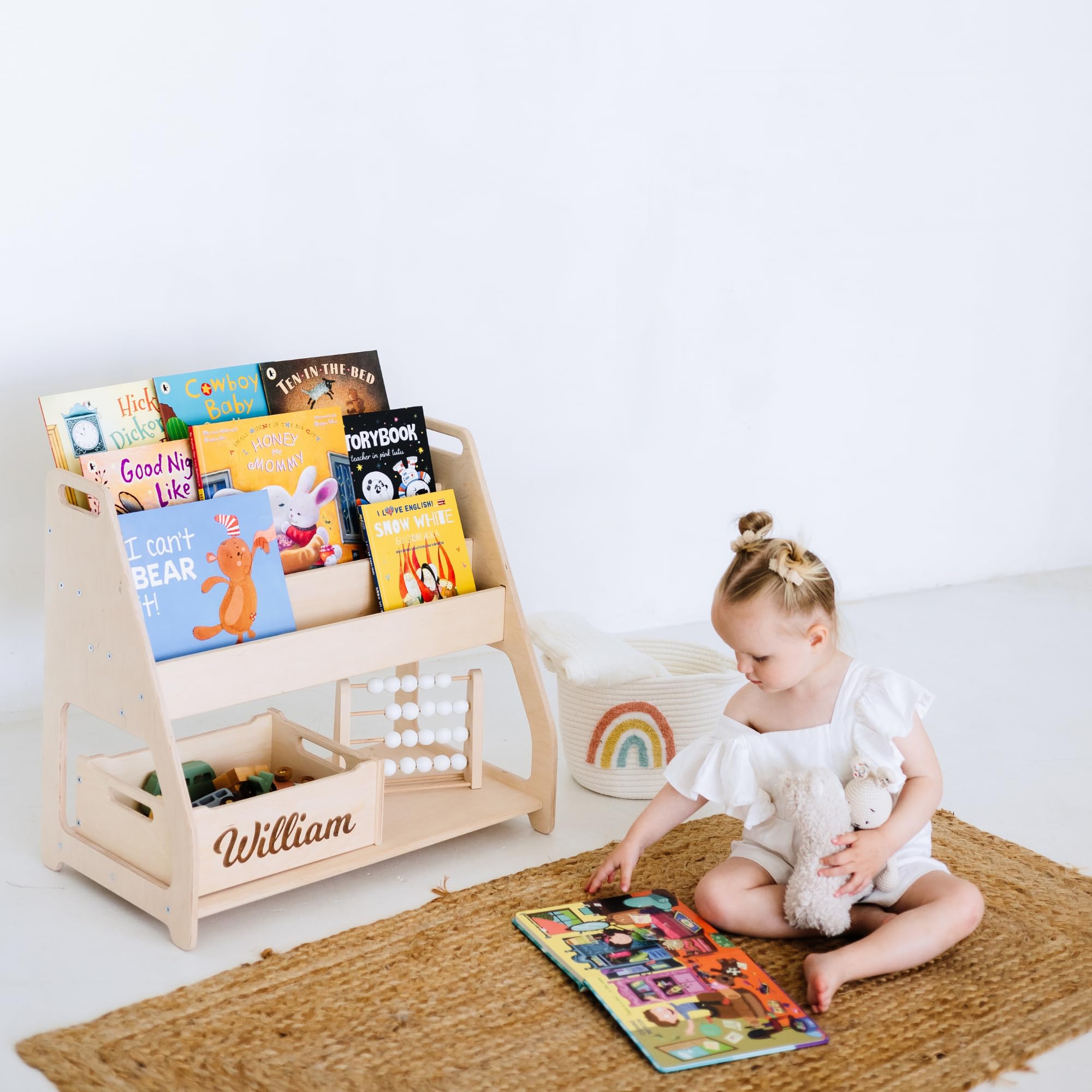 2-in-1 Kids Shelf & Toy Storage - Montessori Wooden Bookshelf for Nursery, Playroom & Bedroom - Durable Kids Bookcase & Montessori Furniture for Organized Learning Spaces
