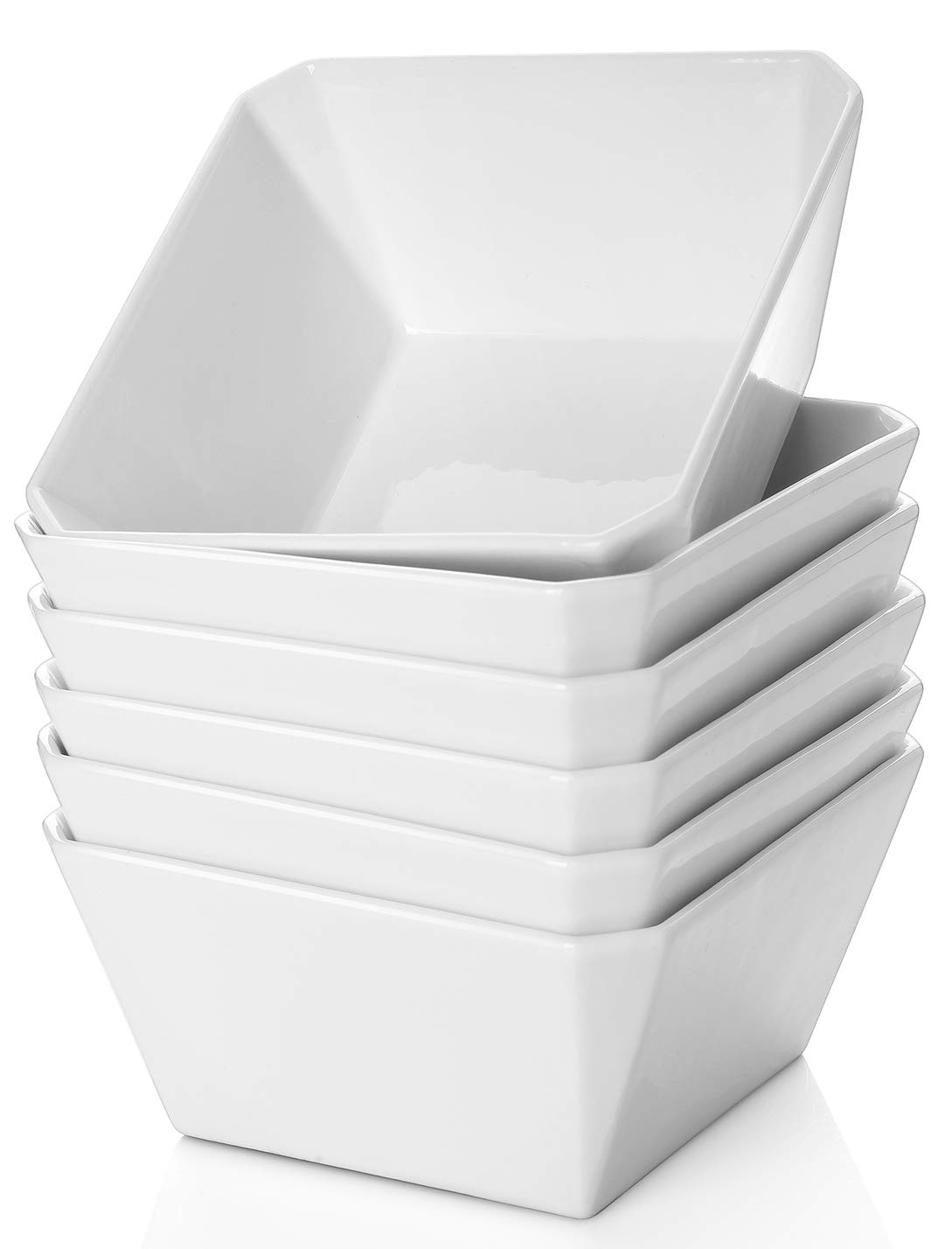 16oz Porcelain Cereal Bowls Set of 6 - Square White Ceramic Bowls for Soup, Salad & Dessert | Dishwasher & Microwave Safe | Perfect for Dining & Entertaining