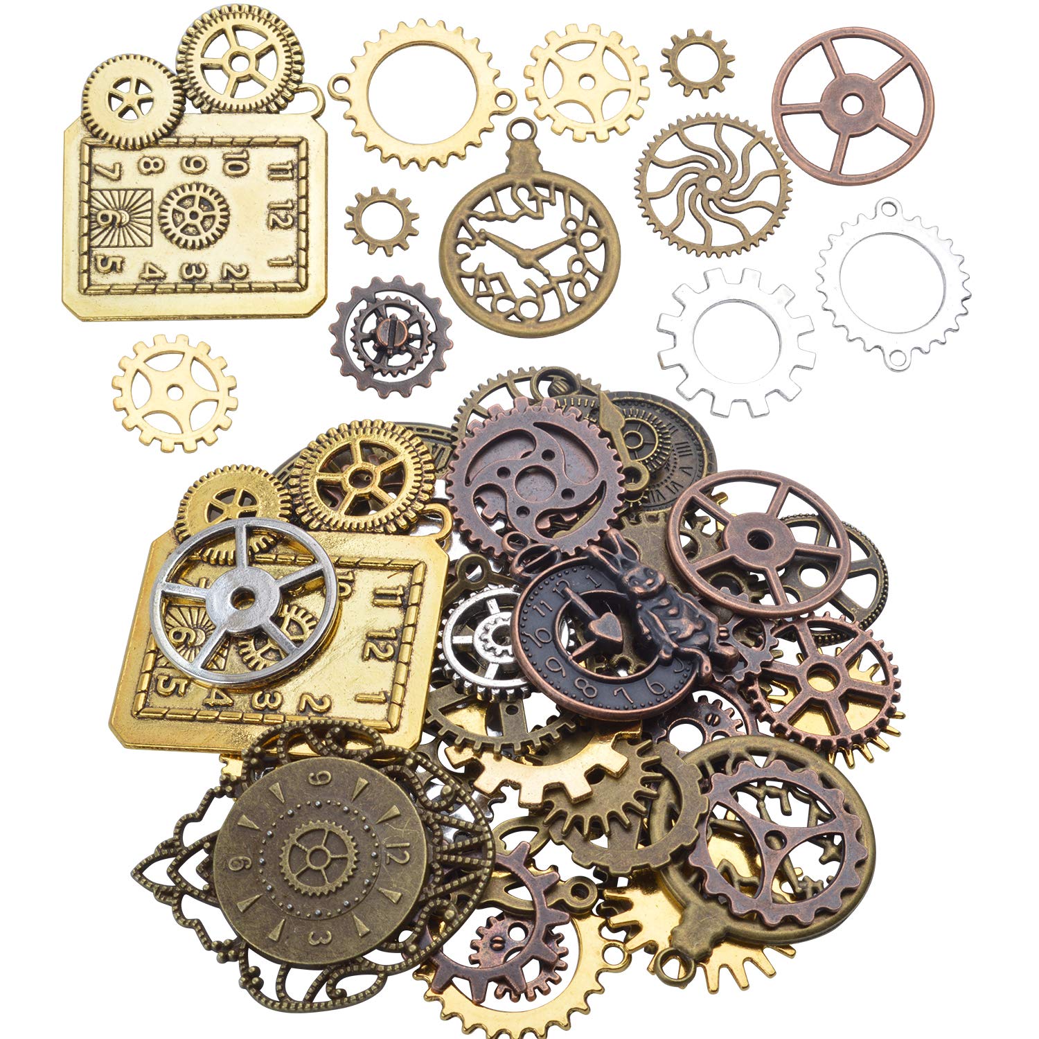 Steampunk Clock Face Charm Pendant - 100g Multi-Style Watch Dial & Gear Charms for DIY Jewelry Making - Perfect for Necklaces, Bracelets, and Steampunk Craft Projects